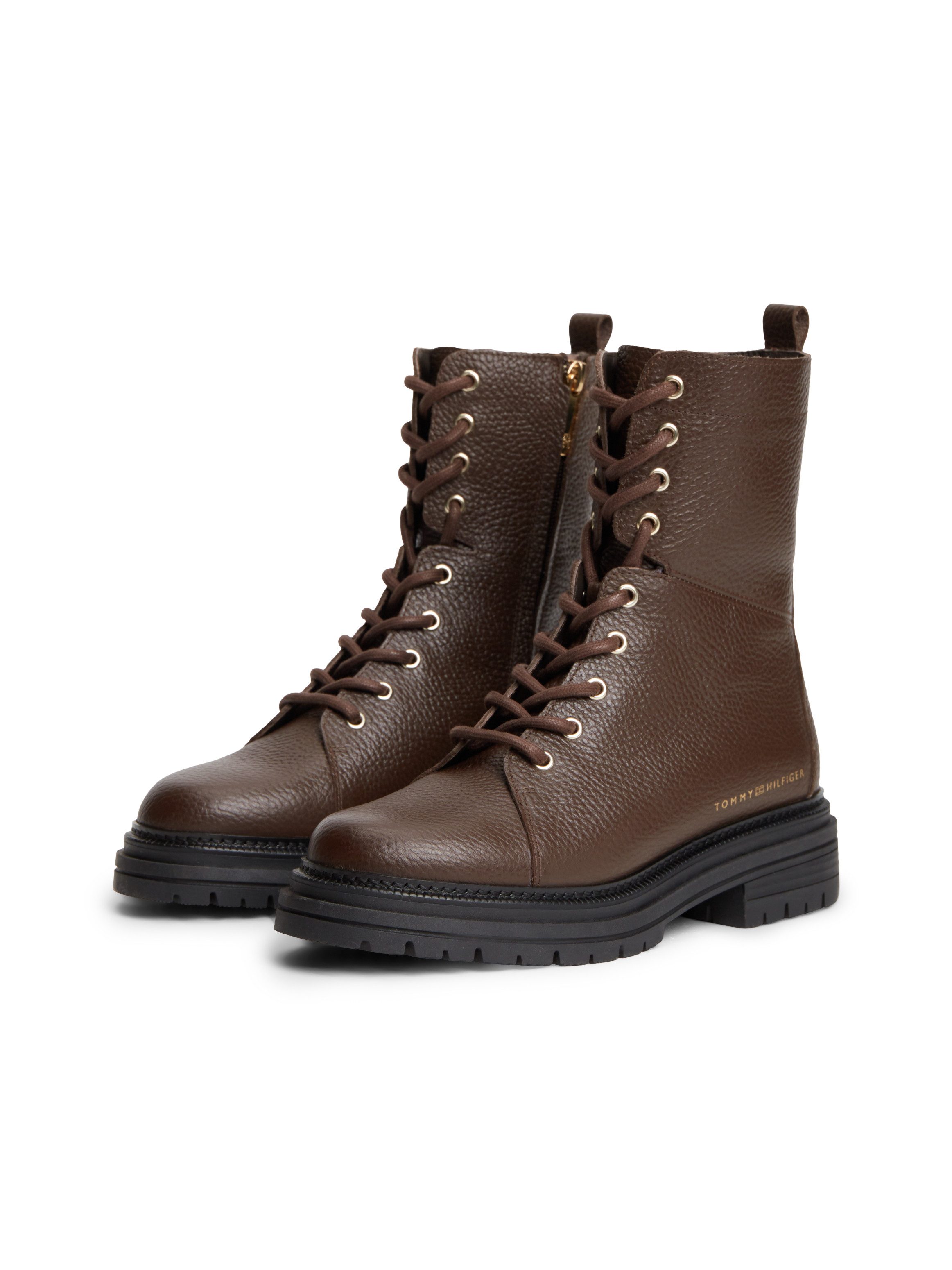 Tommy Hilfiger TH EMBOSS GRAIN LEATHER BOOT Schnürstiefelette Blockabsatz, Schnürboots mit praktischem Innenreißverschluss