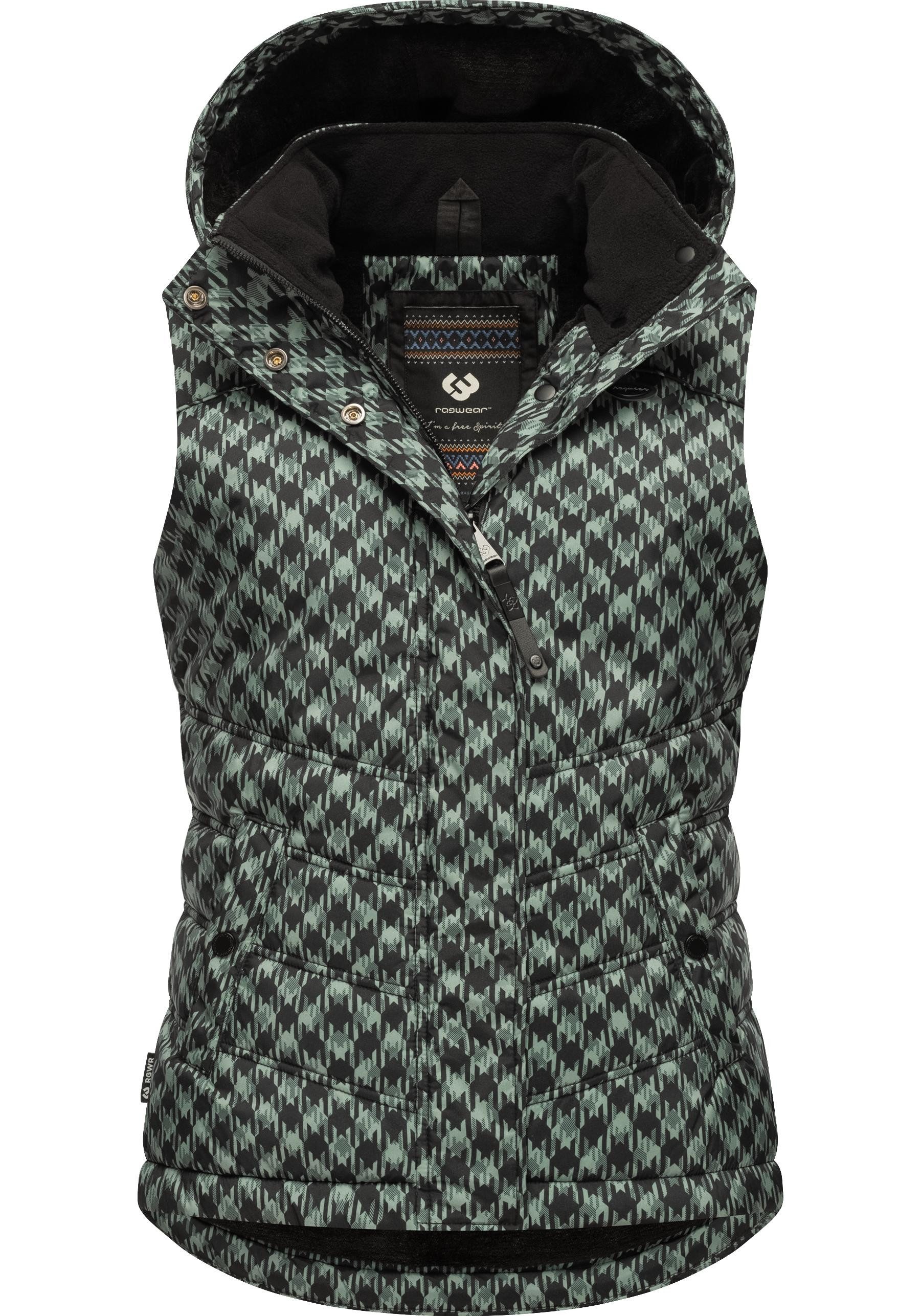 Ragwear Steppweste "Hesty Print", Weste mit abnehmbarer Kapuze und Hahnentr günstig online kaufen
