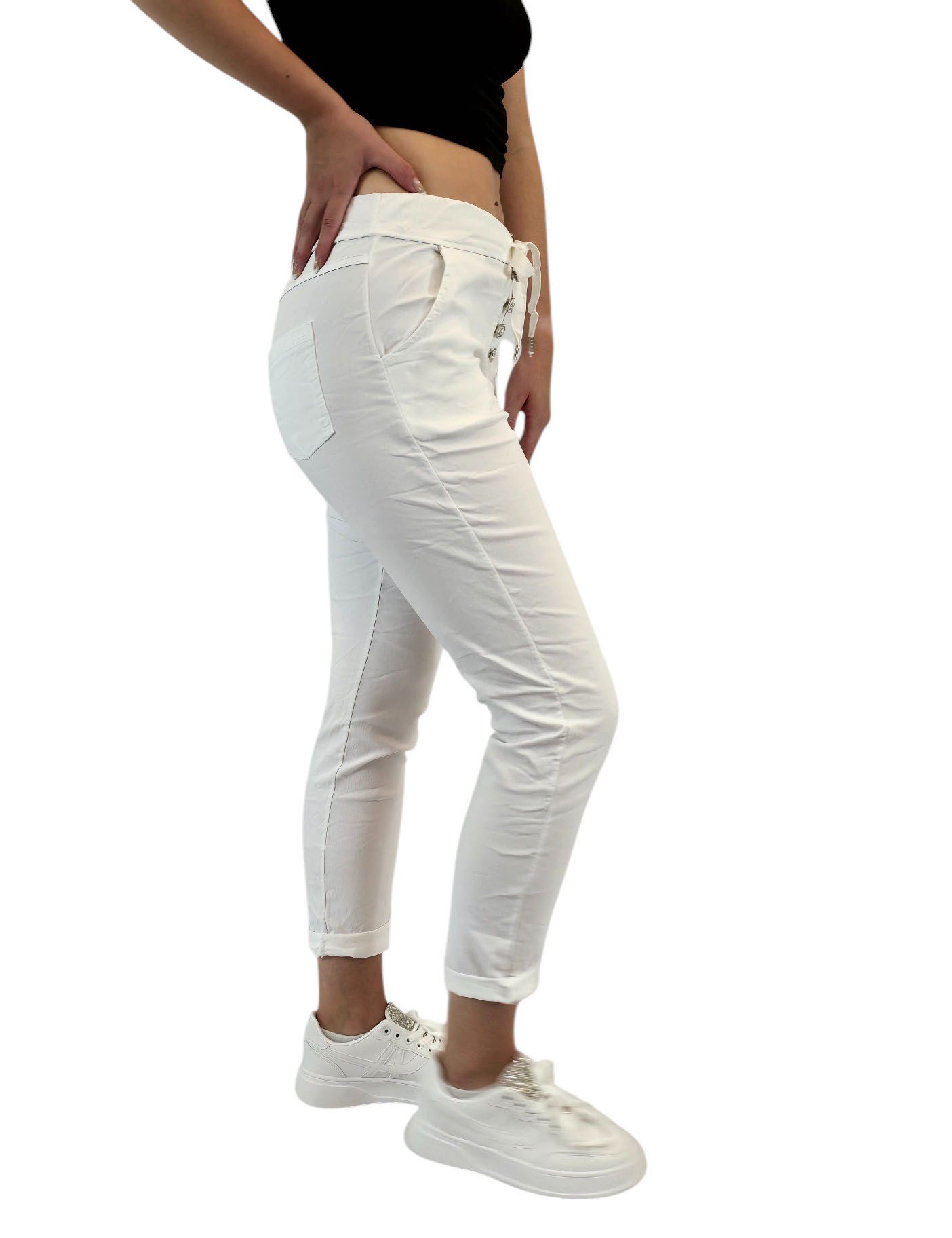 Rehoboth Moda Schlupfhose Damen Joggpants / Schlupfhose mit edlen Zierknöpfen und Bindeband