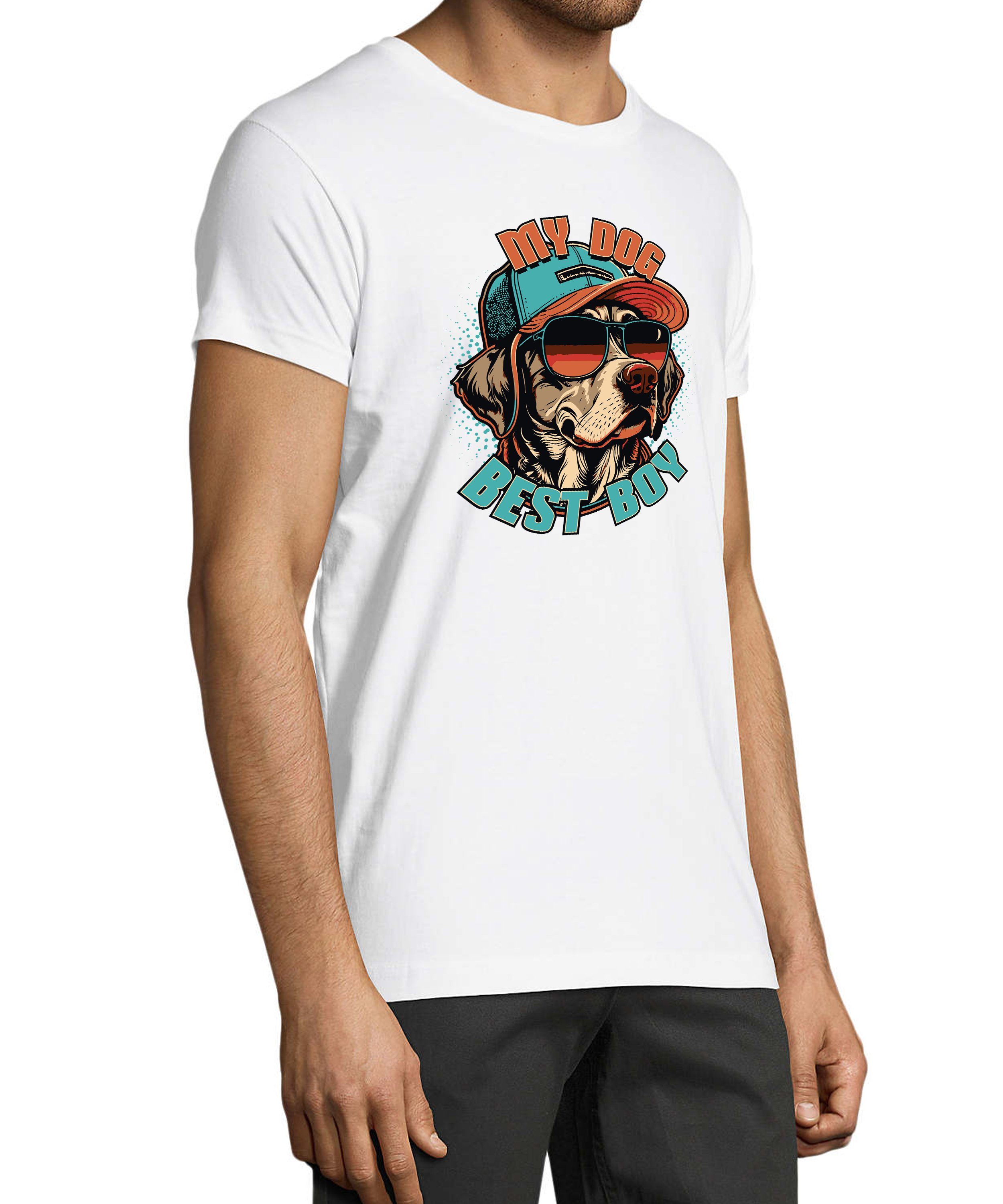 MyDesign24 T-Shirt Shirt Cap mit Hund Regular Hunde weiss - Print Baumwollshirt i225 Fit, mit Aufdruck Sonnenbrille Cooler und Herren
