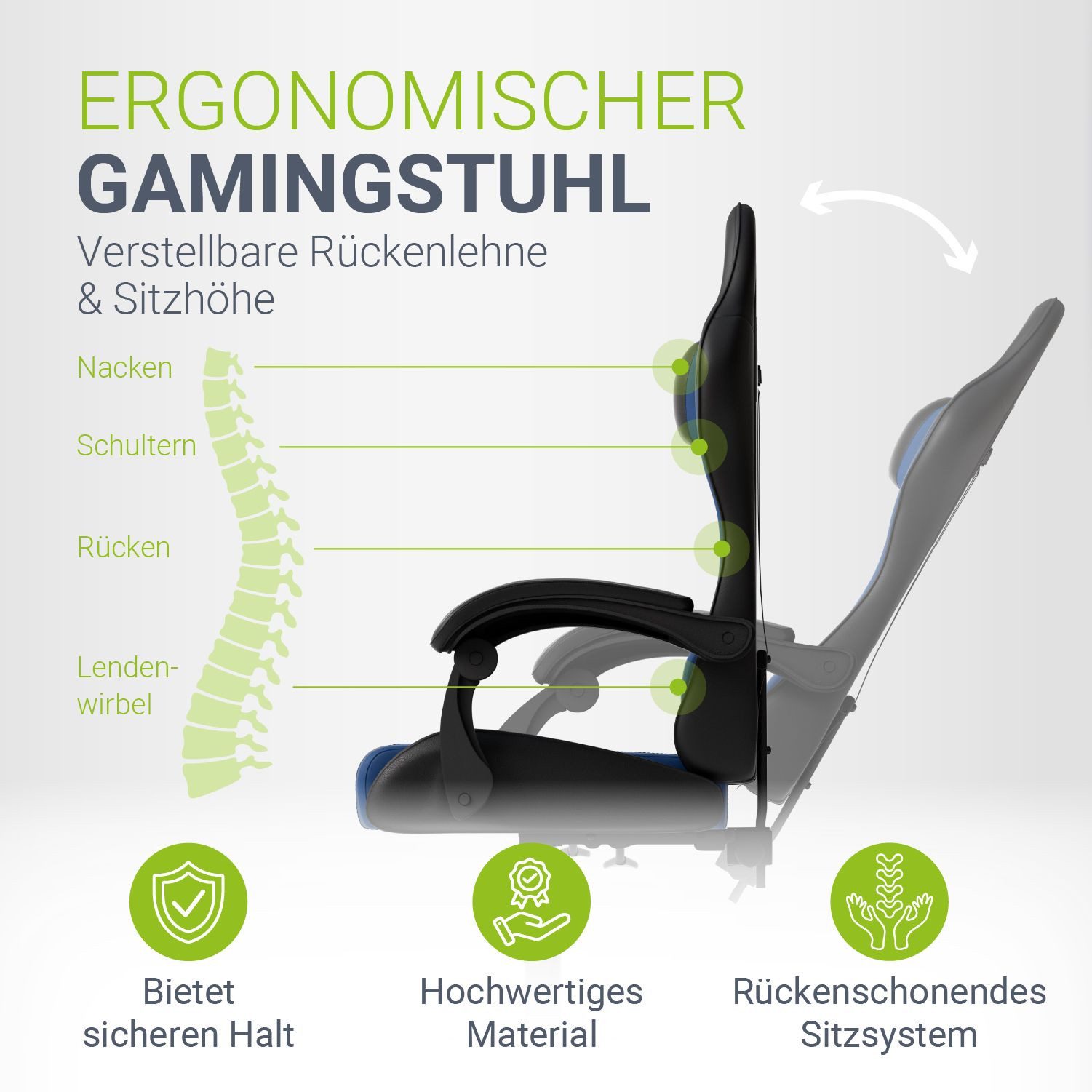 Juskys Gaming-Stuhl HyperSeat, Verstellbare Rückenlehne, robuste günstig online kaufen
