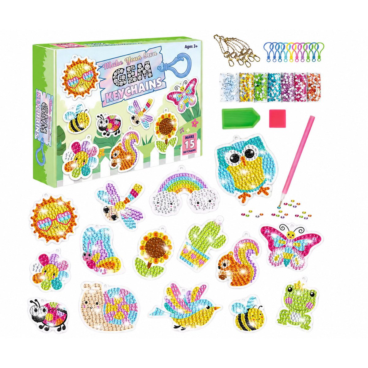 Kreativset Diamantmalerei Schlüsselanhänger Set 15 Motive DIY Bastelset