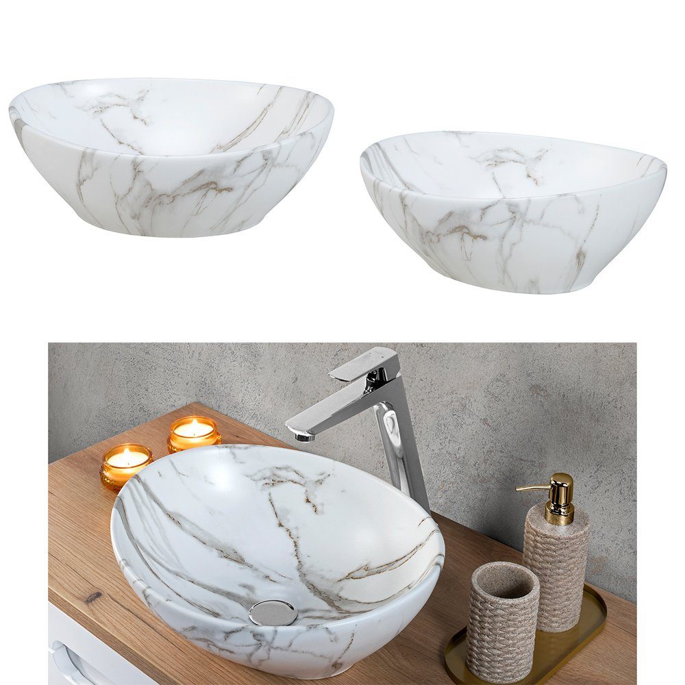 Lomadox Badmöbel-Set NEWPORT-56-GREEN, (Spar-Set, 6-St., Hochschrank Regaleinsatz Spiegel Waschtisch Hängeschränke Badregal), in grün und Eiche, gerillte Front, – Bild 5 von 5