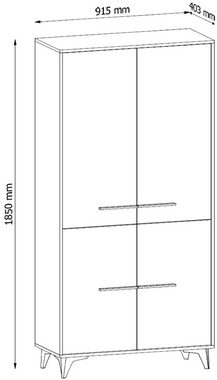 Feldmann-Wohnen Drehtürenschrank Kleiderschrank Frida (S2D) shirin walnuss / schwarz #dv50 (1-St) Schrank 91cm shirin walnuss schwarz