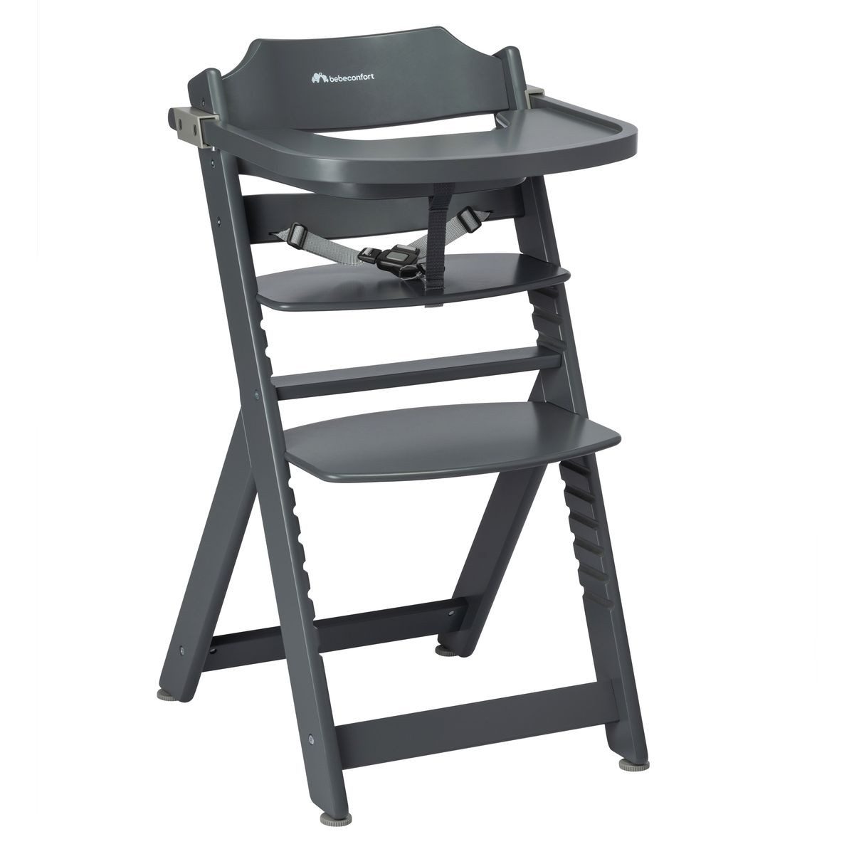 Bebeconfort Hochstuhl Timba - Warm Grey, Mitwachsender Holz Baby Kinderhochstuhl ab 6 Monate - verstellbar