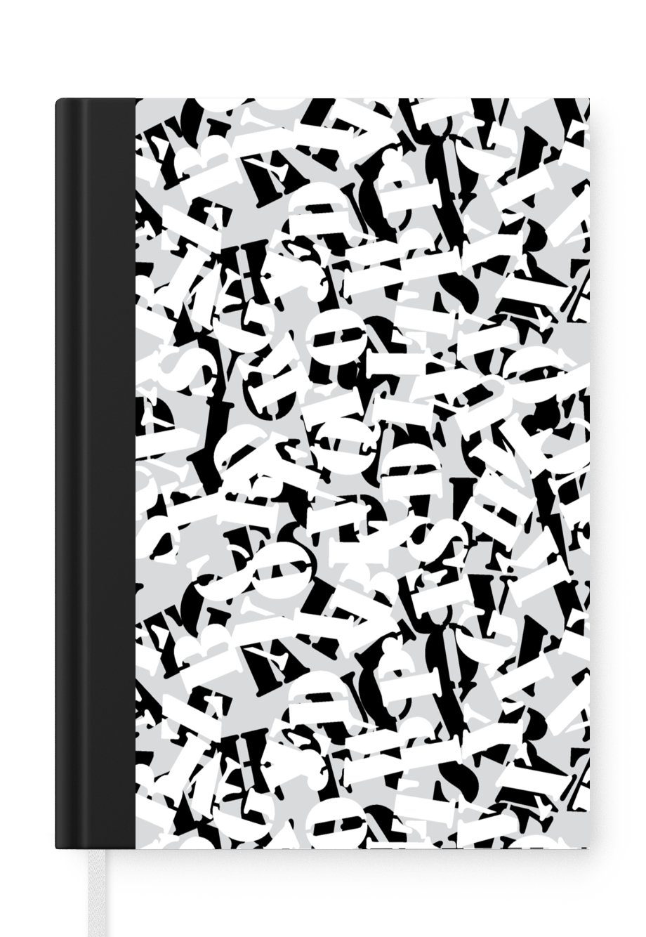 MuchoWow Notizbuch Buchstaben - Alphabet - Muster - Schwarz und Weiß, Journal, Merkzettel, Tagebuch, Notizheft, A5, 98 Seiten, Haushaltsbuch