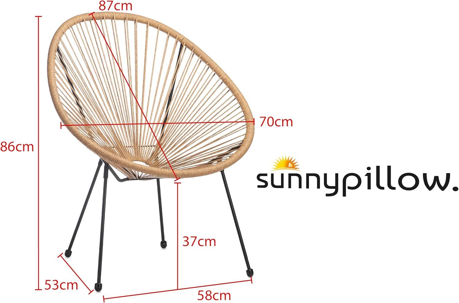 sunnypillow Gartenstuhl Acapulco, gemütlicher Loungesessel für Terrasse, Garten