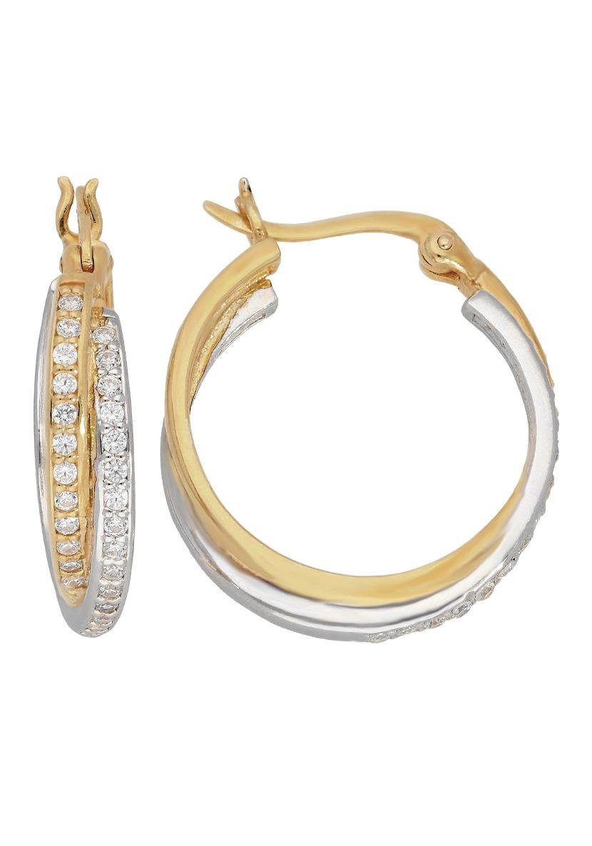 Firetti Paar Creolen Schmuck Geschenk Silber 925 bicolor, mit Zirkonia (synth)