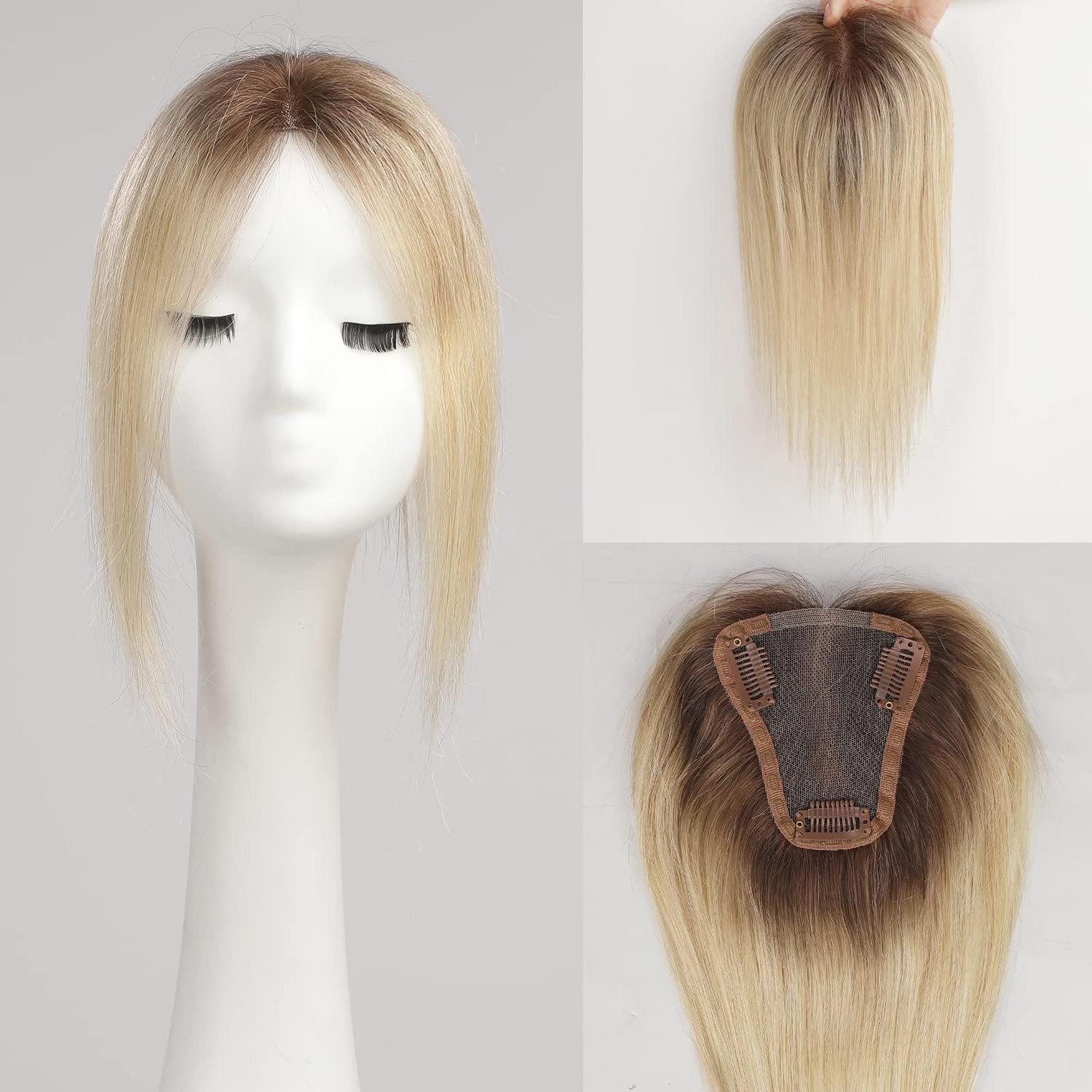 LuxusKollektion Toupet Haar Topper Damen Remy Ombre Hellblonde Braun 12in Ombre Hellblonde004