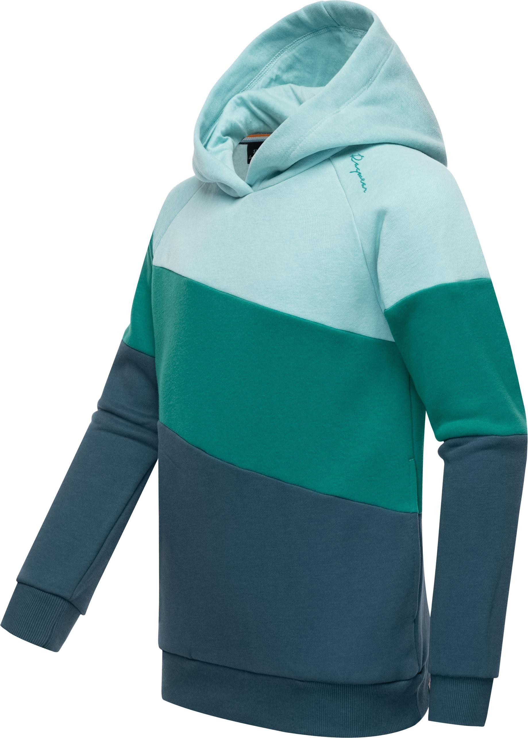 Mädchen aquablau moderner Ragwear Farbkombination Hoodie Vendulka in Kapuzenpullover