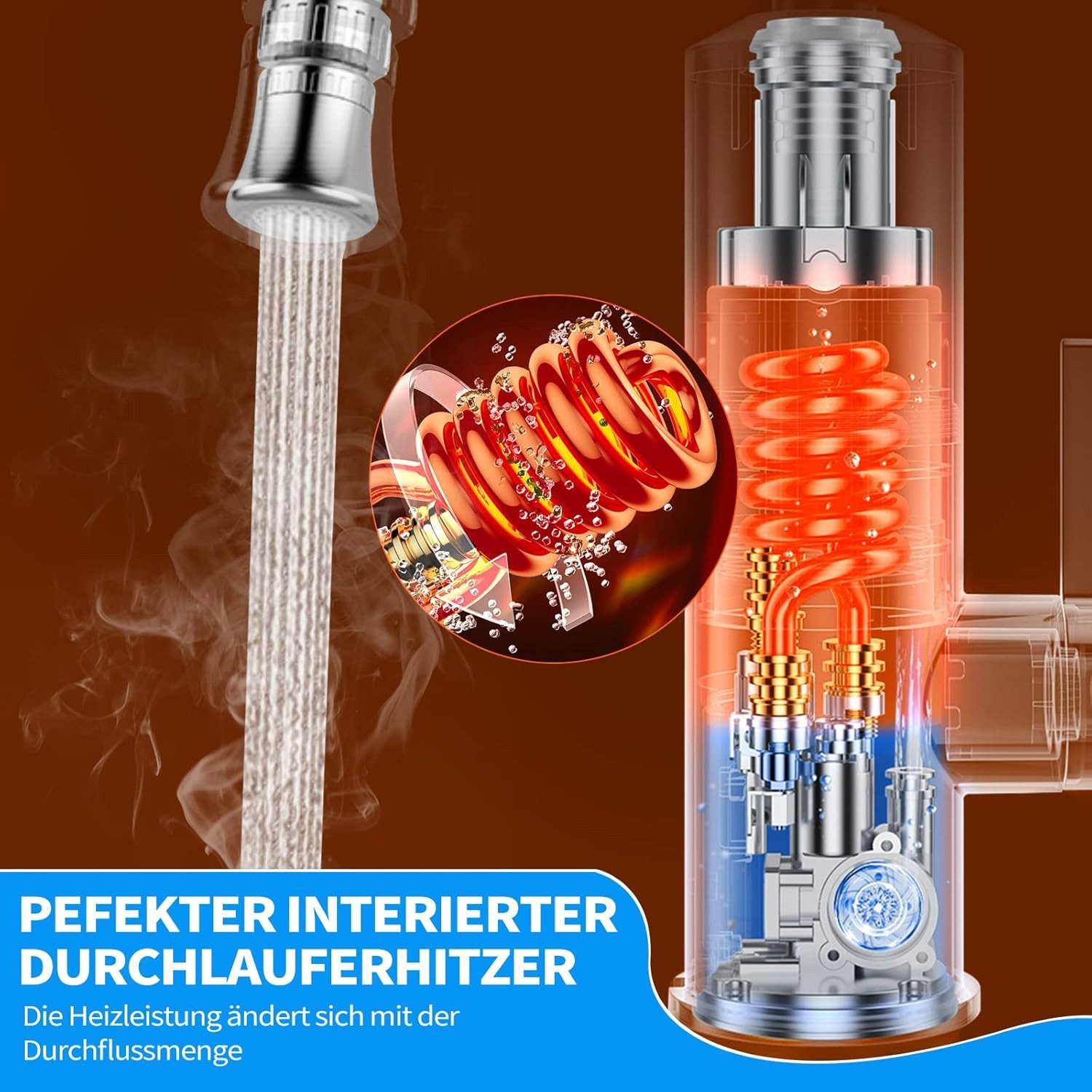 Vivitar Durchlauferhitzer 230V Küchenarmatur Edelstahl mit LED-Temperaturanzeige Küche, max. 60 °C, Kompakte Größe, ideal mobile Anwendungen wie Camping Wohnmob – Bild 4 von 5