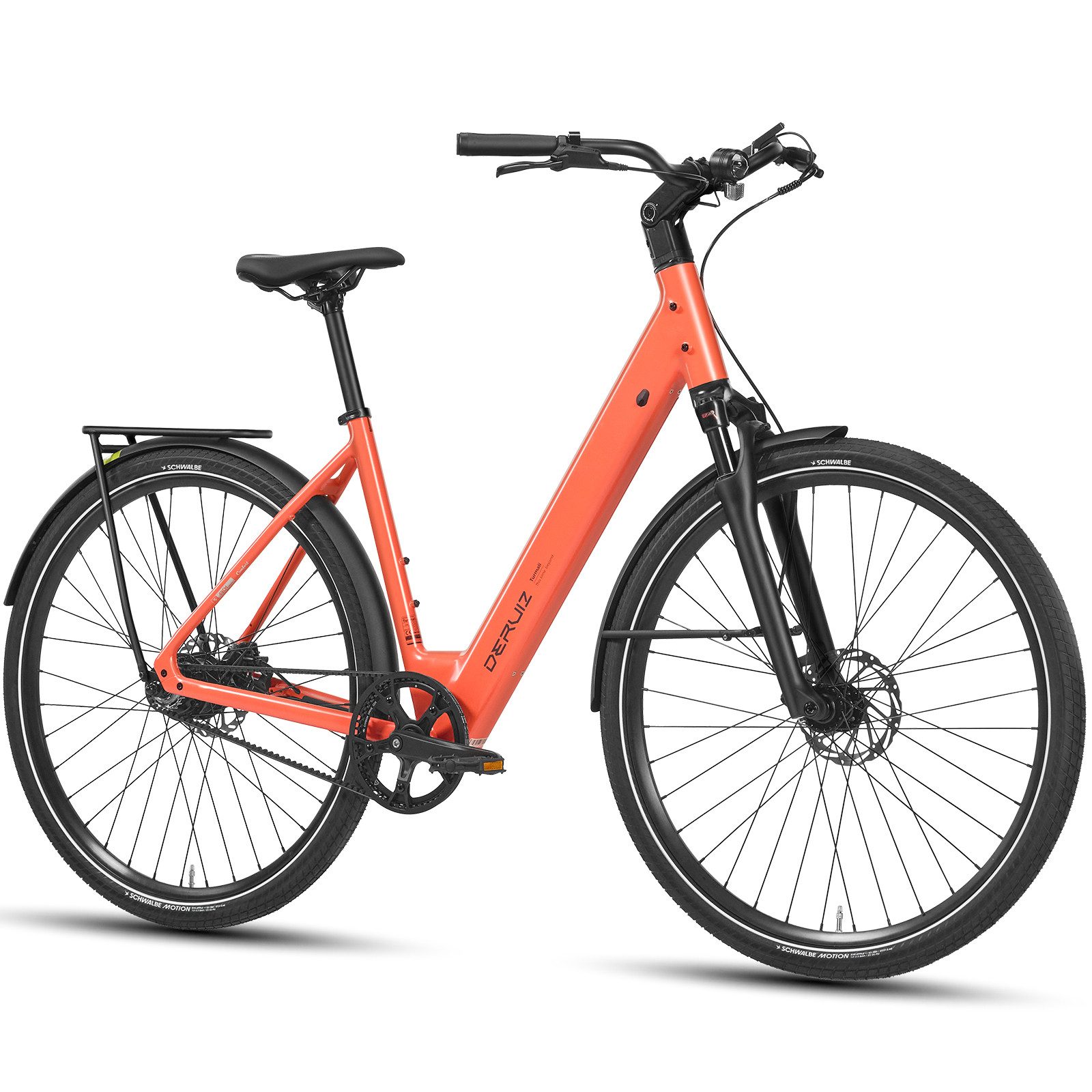 DERUIZ E-Bike Cityrad 28 Zoll Turmali Comfort, Gates Riemenantrieb, 360 Wh, bis zu 110 km, Heckmotor, 360 Wh, (nur ca. 20kg, Traglast ca. 140kg, RH: 48,5cm, für Damen und Herren), 35-Nm-Heckmotor, 360-Wh-Akku, Bluetooth-App, nur 19,8 kg