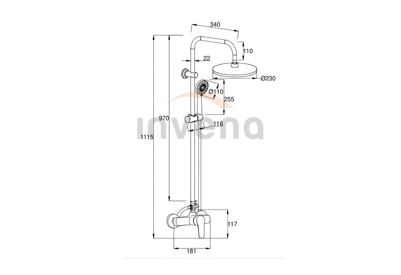 Thumbnail - KOLMAN Duschsystem MALTA Brausegarnitur Regendusche mit Thermostat Mischbatterie, Höhe 111 cm, 5 Strahlart(en), in Silbe...