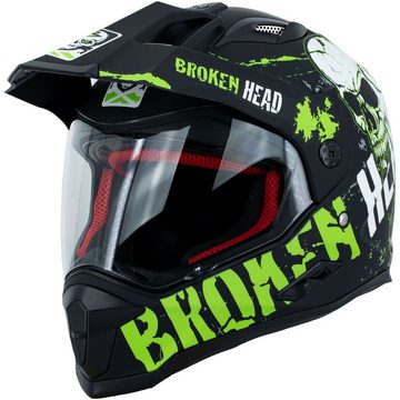 Broken Head Motorradhelm Bone Crusher grün Enduro, inkl. Sonnenblende