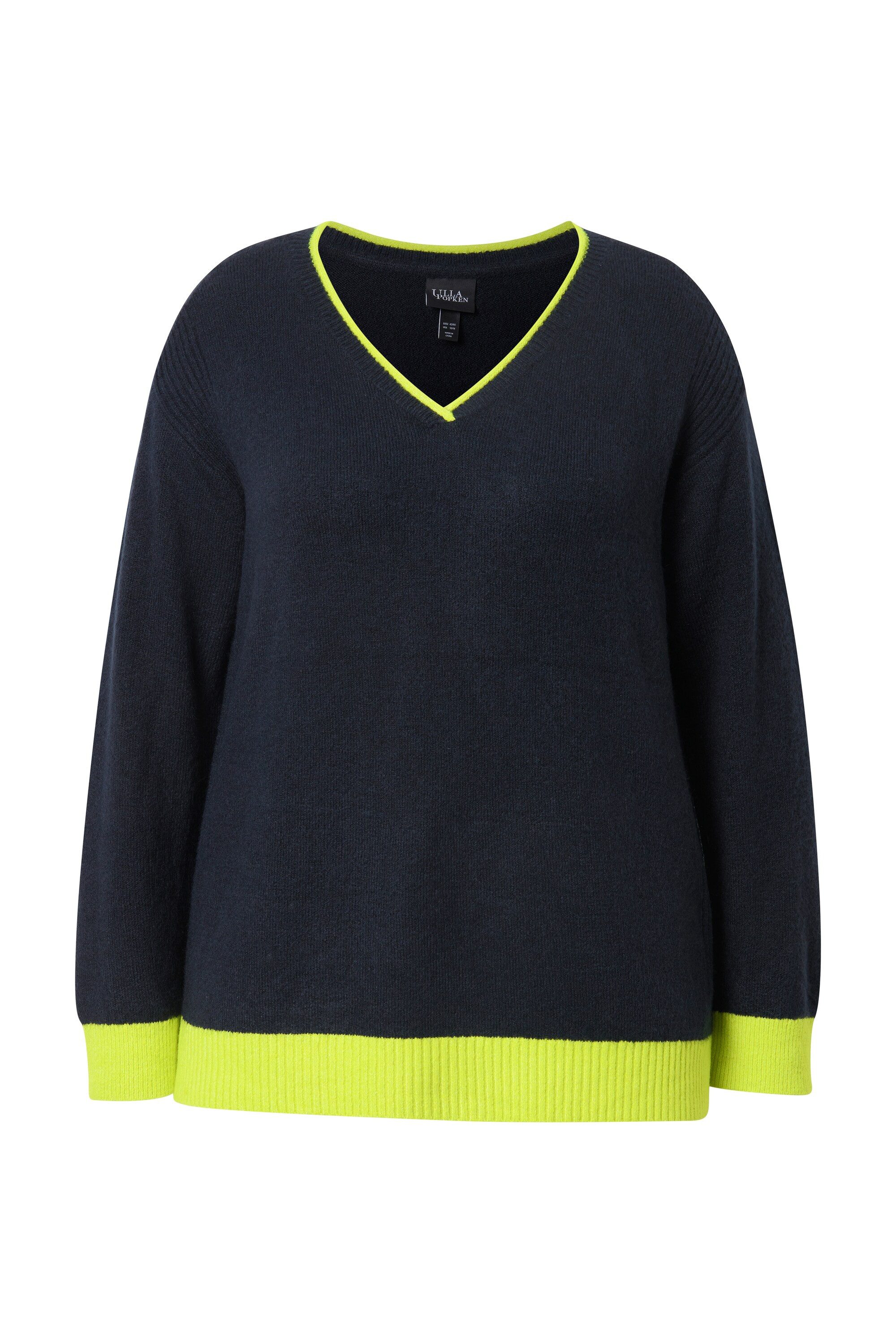 Ulla Popken Strickpullover Pullover Neon-Bündchen V-Ausschnitt günstig online kaufen