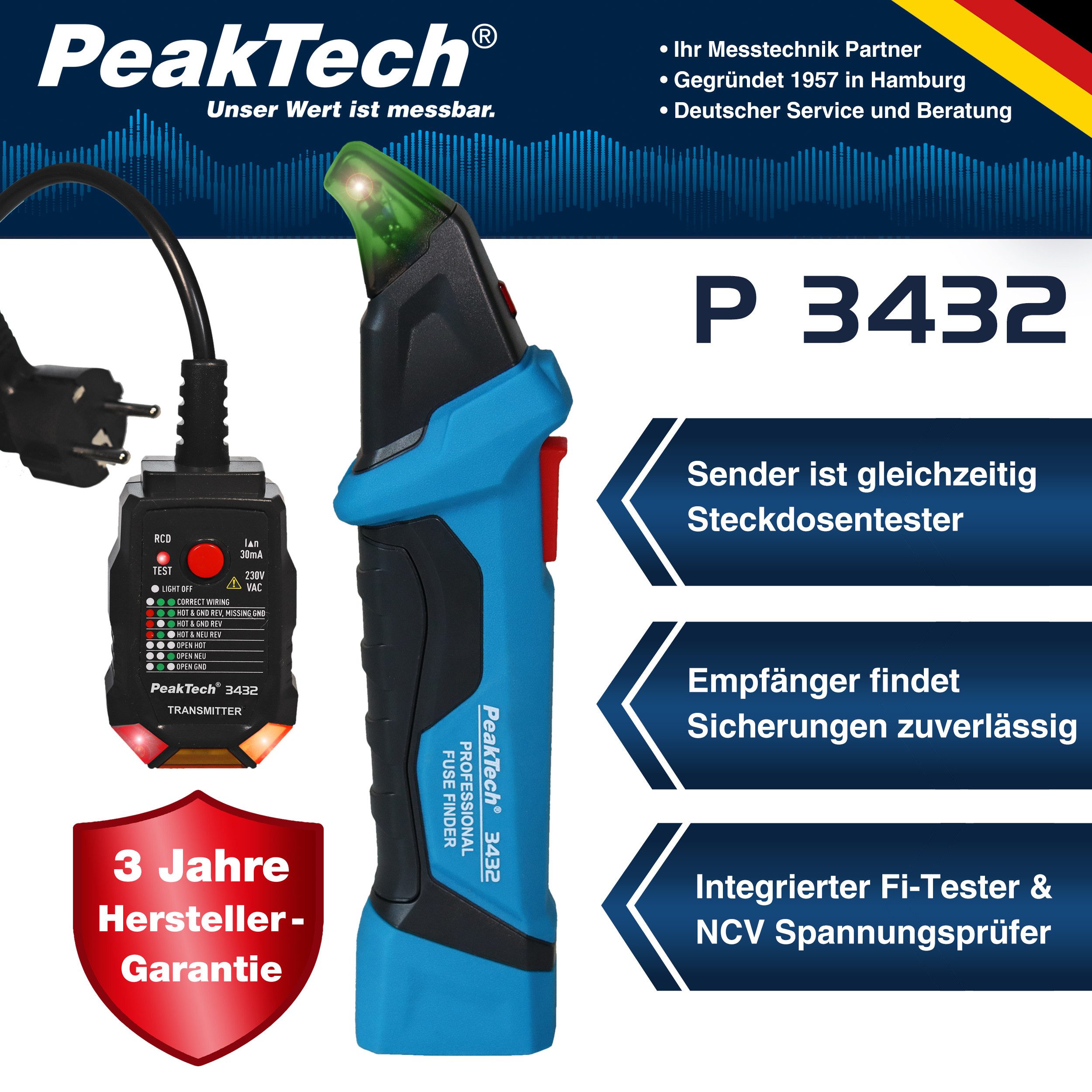 PeakTech Leitungsortungsgerät 230V Sicherungsfinder & NCV Stromprüfer