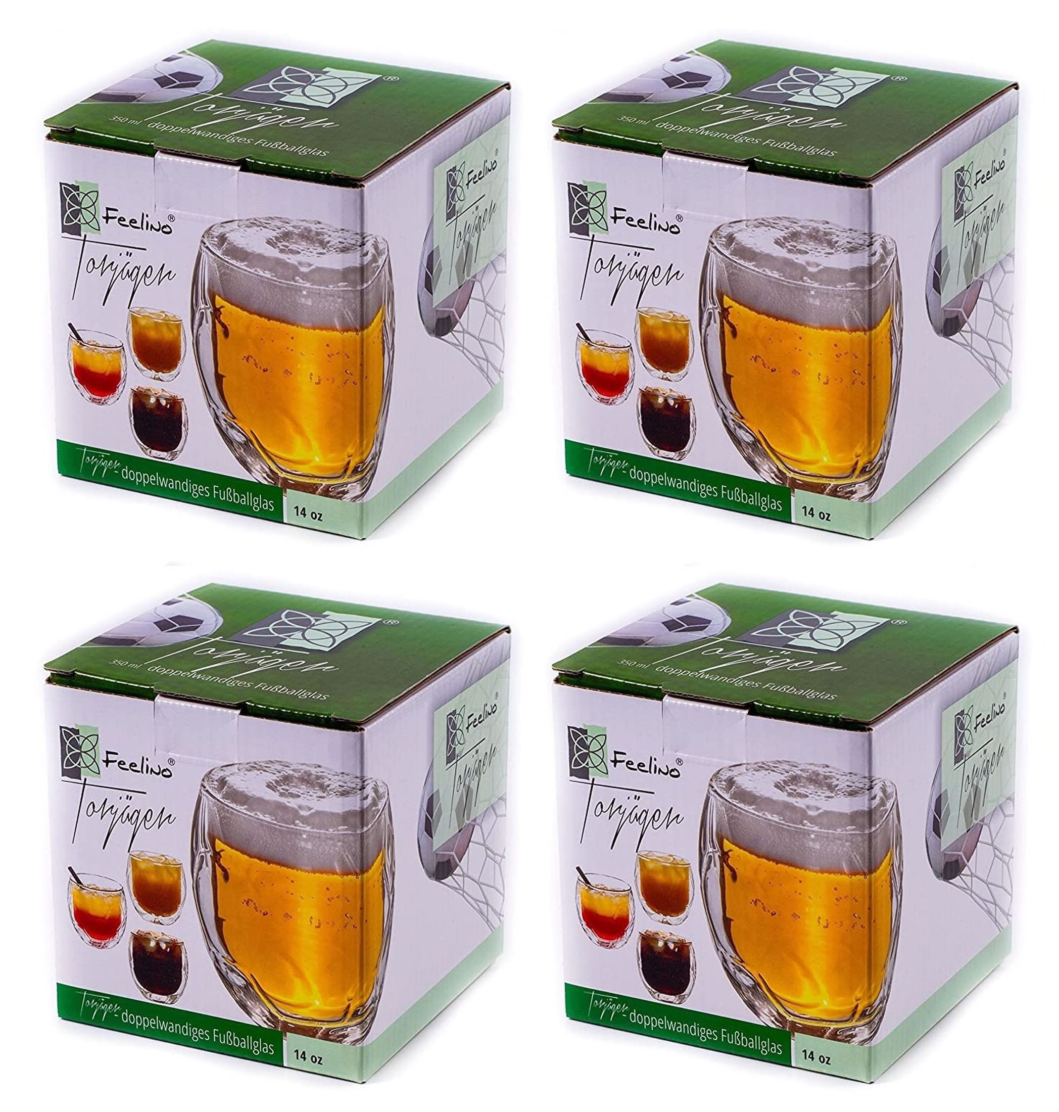 Markenwarenshop-Style Gläser-Set WM 4x Bierglas Trinkglas Fußball 350ml Thermoglas Doppelwandig, Glas