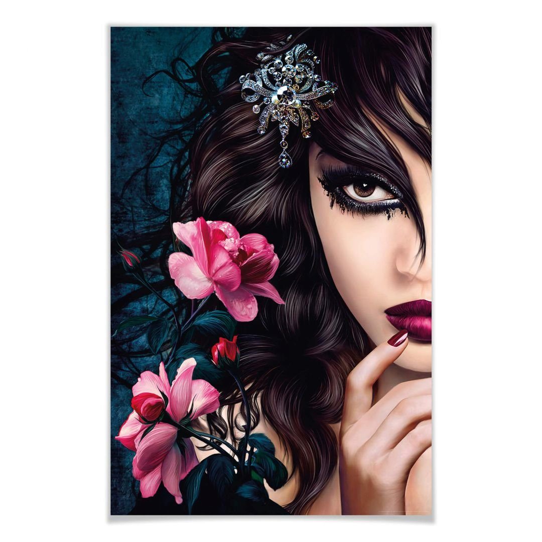 Wizard + Genius Poster XXL Poster Gothic Rose Lady Punk Rock Rosen Wandposter 115x175 cm, Wohnzimmer Wandbild modern