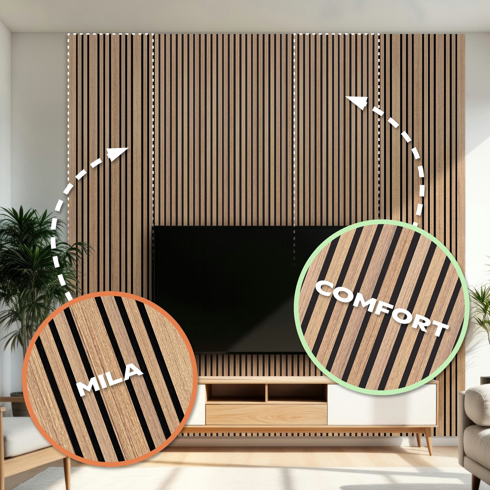 Hexim Wandpaneel, (Akustikpaneele Holz Musterstück Mila - flexible Holzpaneele Wanddeko Wand Kombipaneel Wandverkleidung innen Schalldämmung Akustikfilz braun Teak)