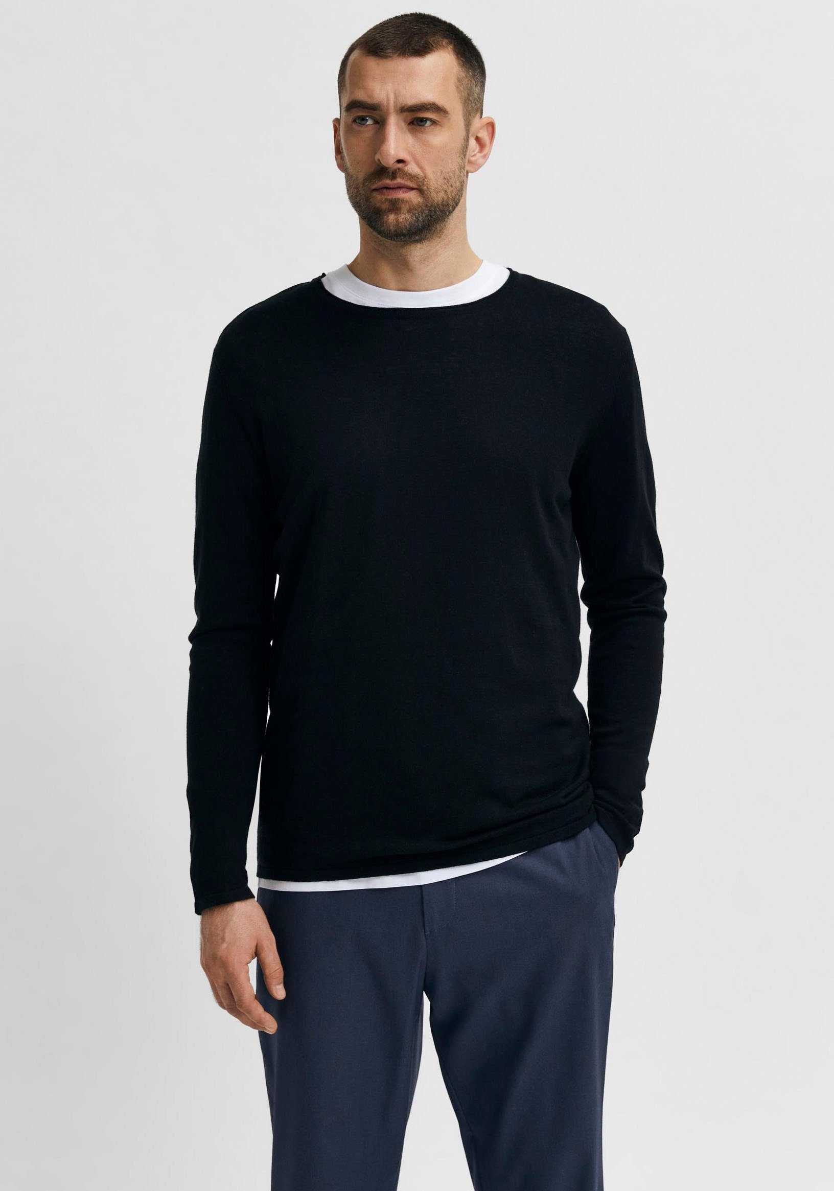 SELECTED HOMME Rundhalspullover ROME KNIT Black
