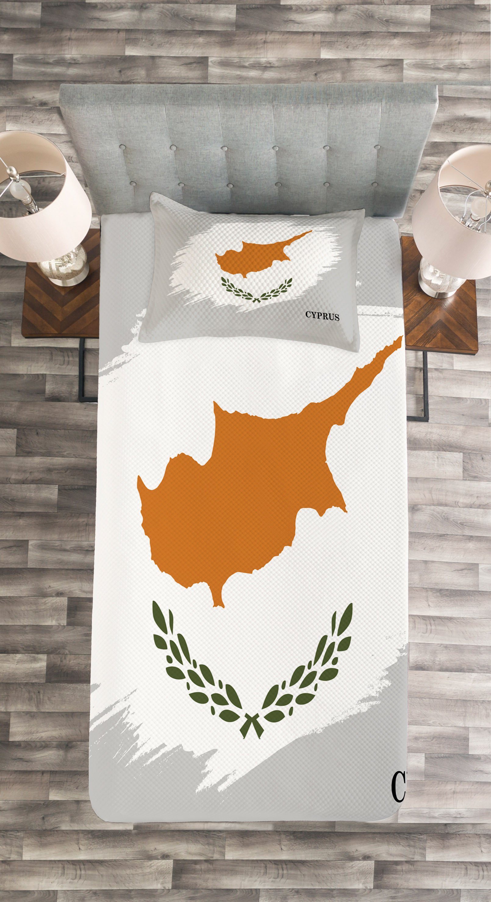 Tagesdecke Set mit Kissenbezügen Waschbar, Abakuhaus, Stroke zyprische Brush Flagge Zypern