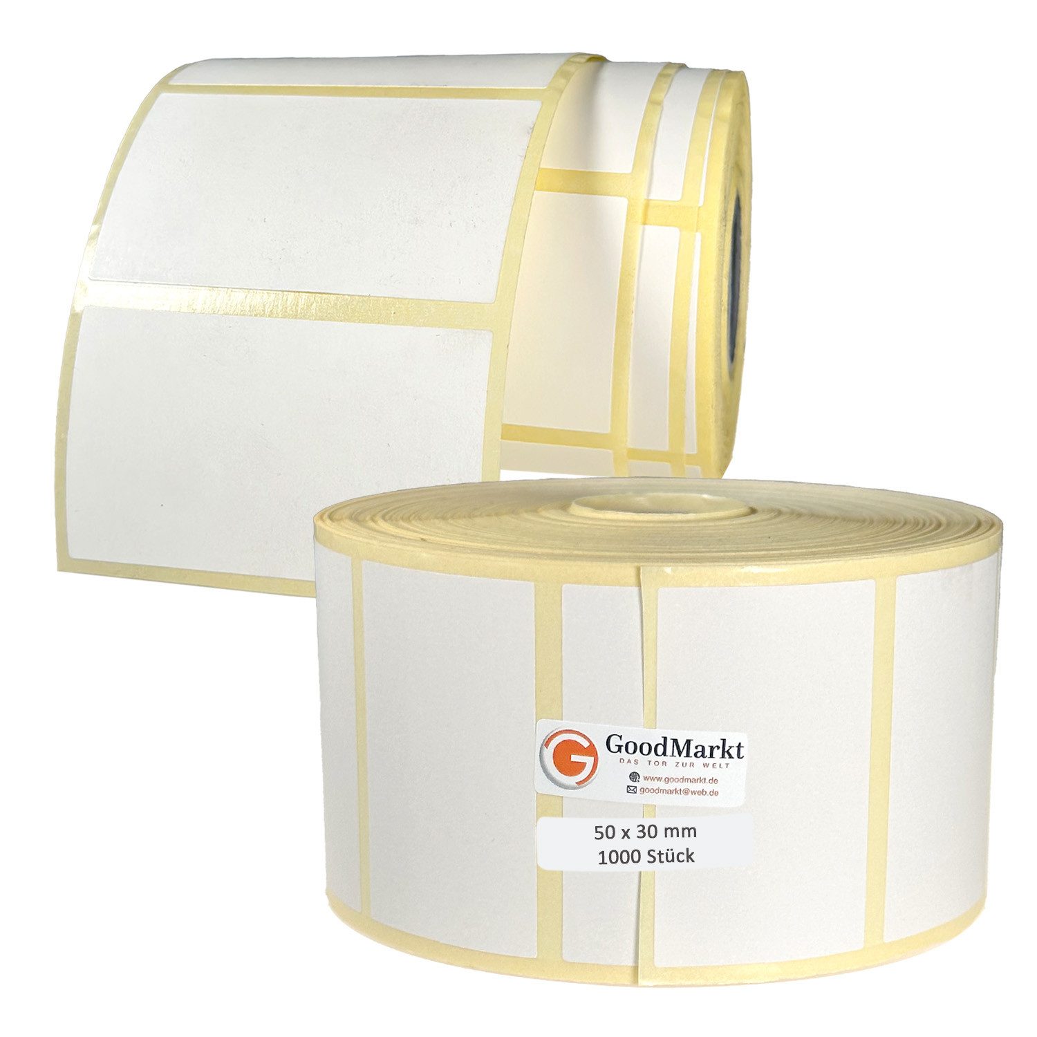 GoodMarkt Etiketten 50x30mm Selbstklebende Thermo Etiketten auf Rolle 1000 Labels, Adressetiketten Haushaltsetiketten Bedruckbar Aufkleber für Büro Küche