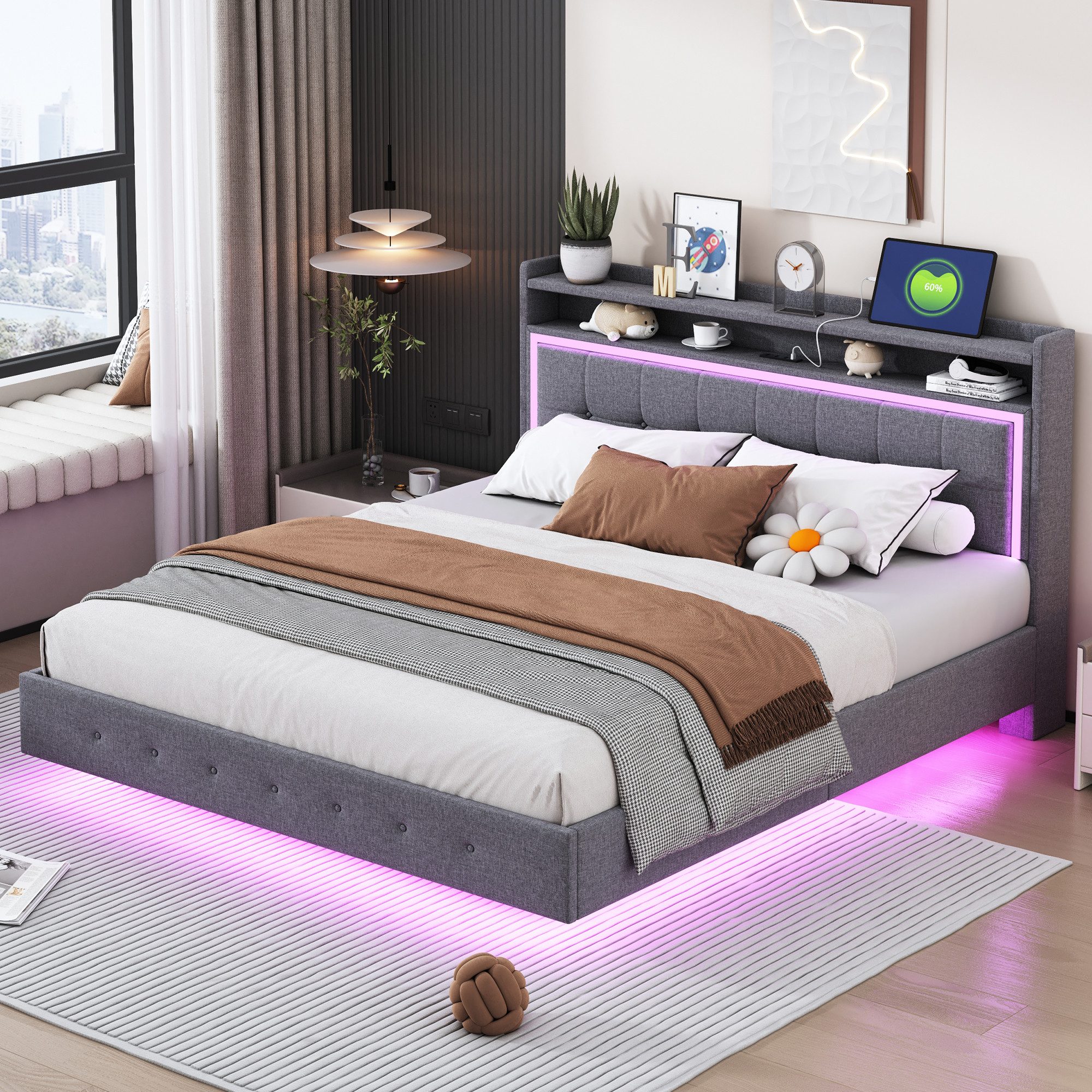 BlingBin Polsterbett Doppelbett mit LED-Beleuchtung und günstig online kaufen