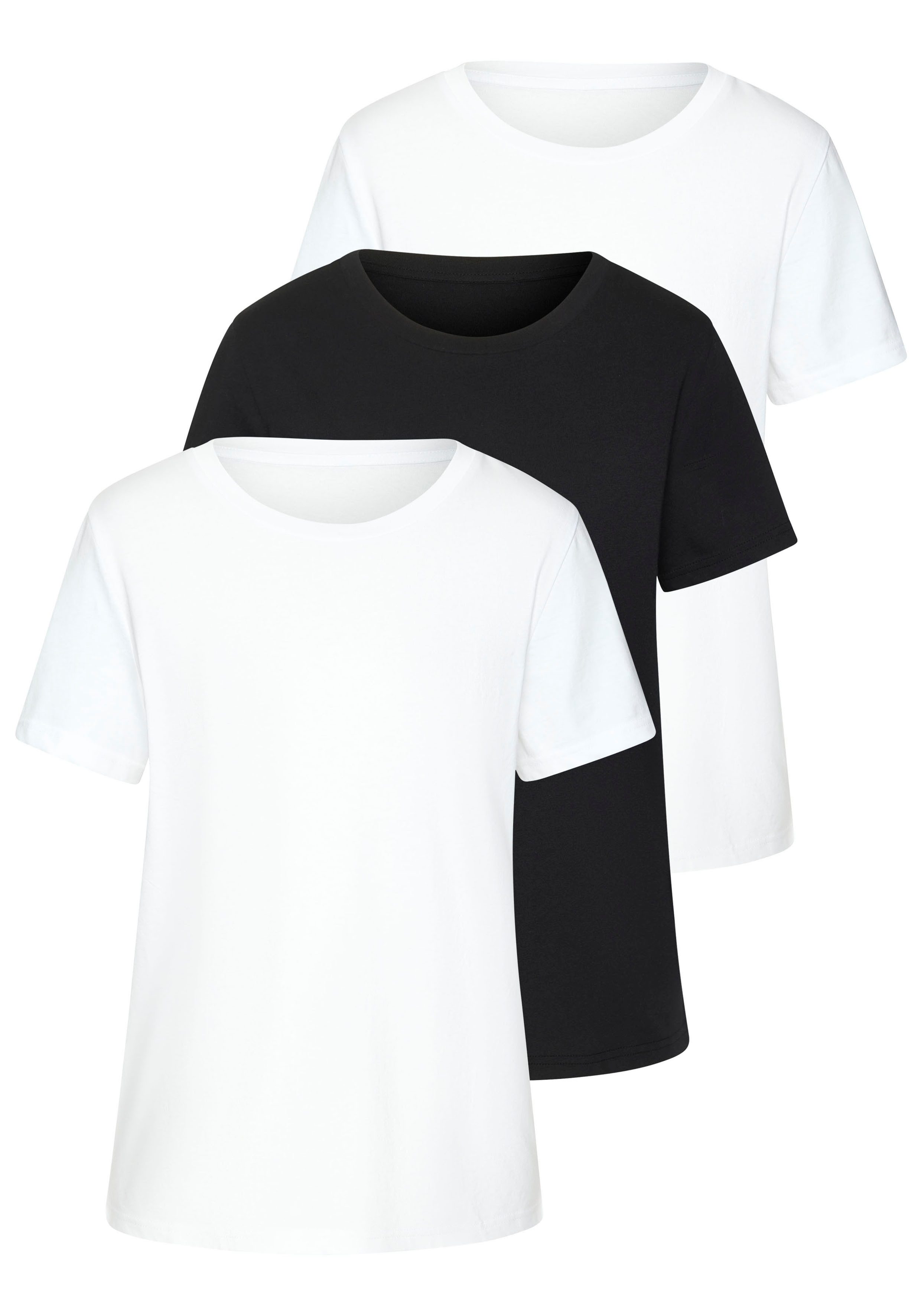 Beachtime by Lascana T-Shirt mit modischem Schlitz am Saum (3er-Pack) aus luftiger Baumwoll-Qualität