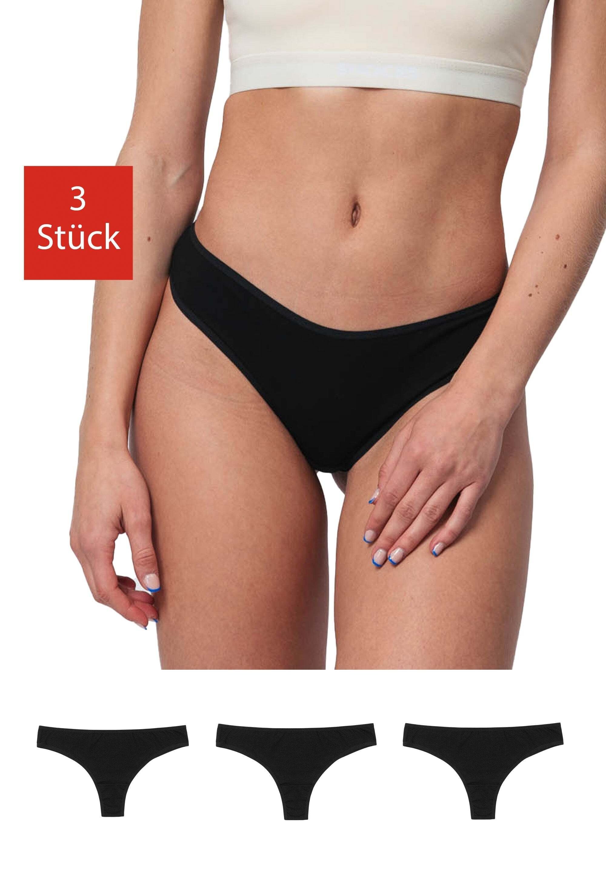 Brazilian ein Unterwäsche für Slip Brasilslip Tragegefühl Unterhosen Damen Schwarz SNOCKS Bio-Baumwolle aus (3-St) bequemes