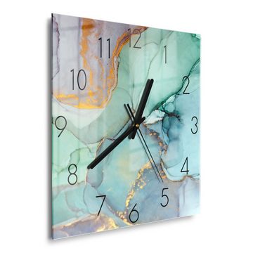 DEQORI Wanduhr 'Zerlaufene Wasserfarbe' (Glas Glasuhr modern Wand Uhr Design Küchenuhr)