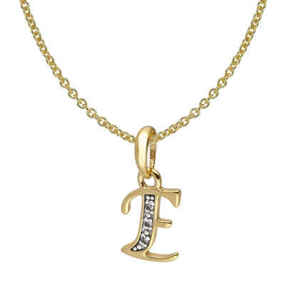 trendor Kette mit Anhänger Buchstaben-Anhänger E Gold 333/8K mit vergoldeter Silberkette