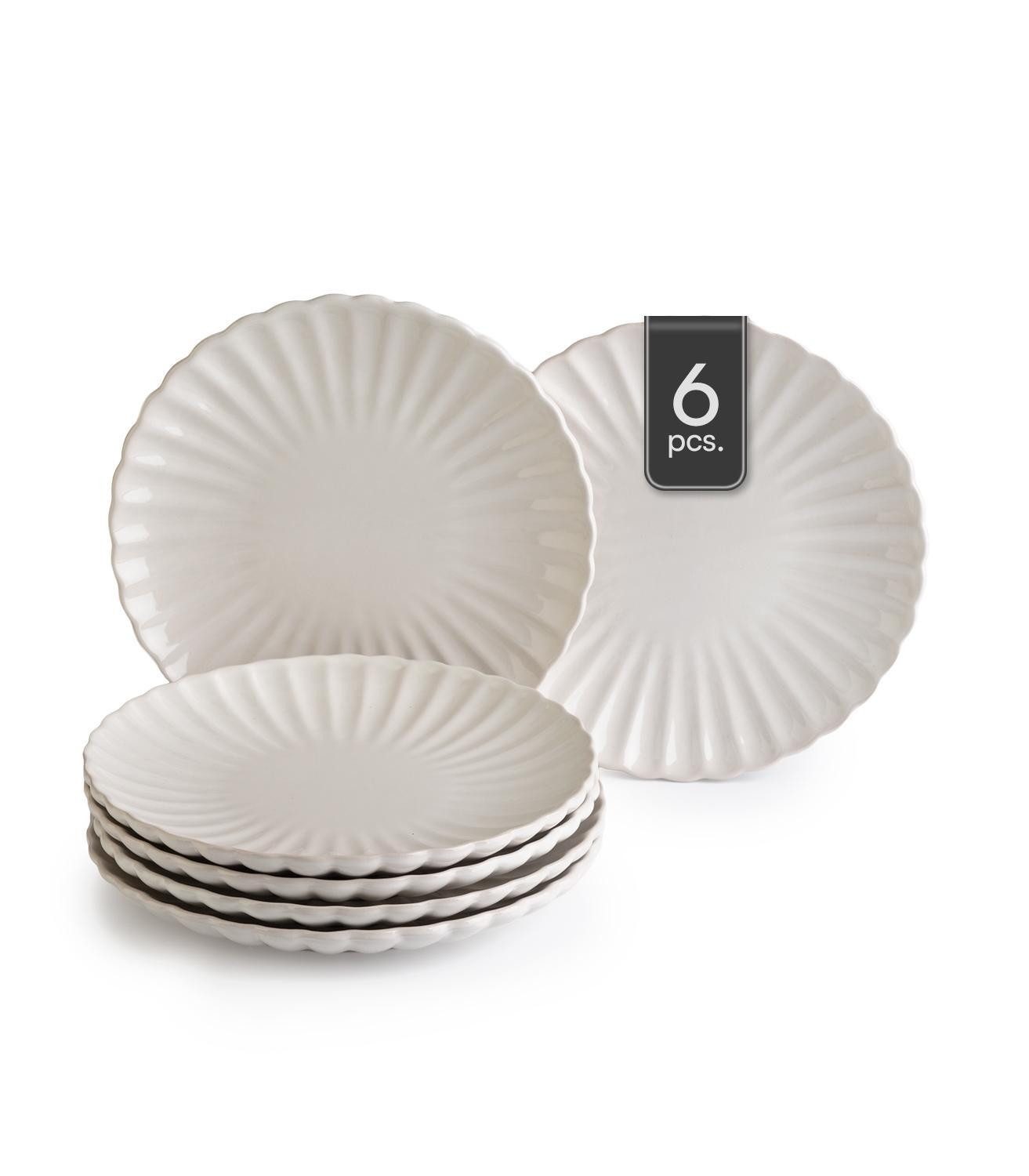 HIT Trading Десертная тарелка GROOVES, Ø 19,5 cm, Creme, Steingut, (6 St), Spülmaschinengeeignet