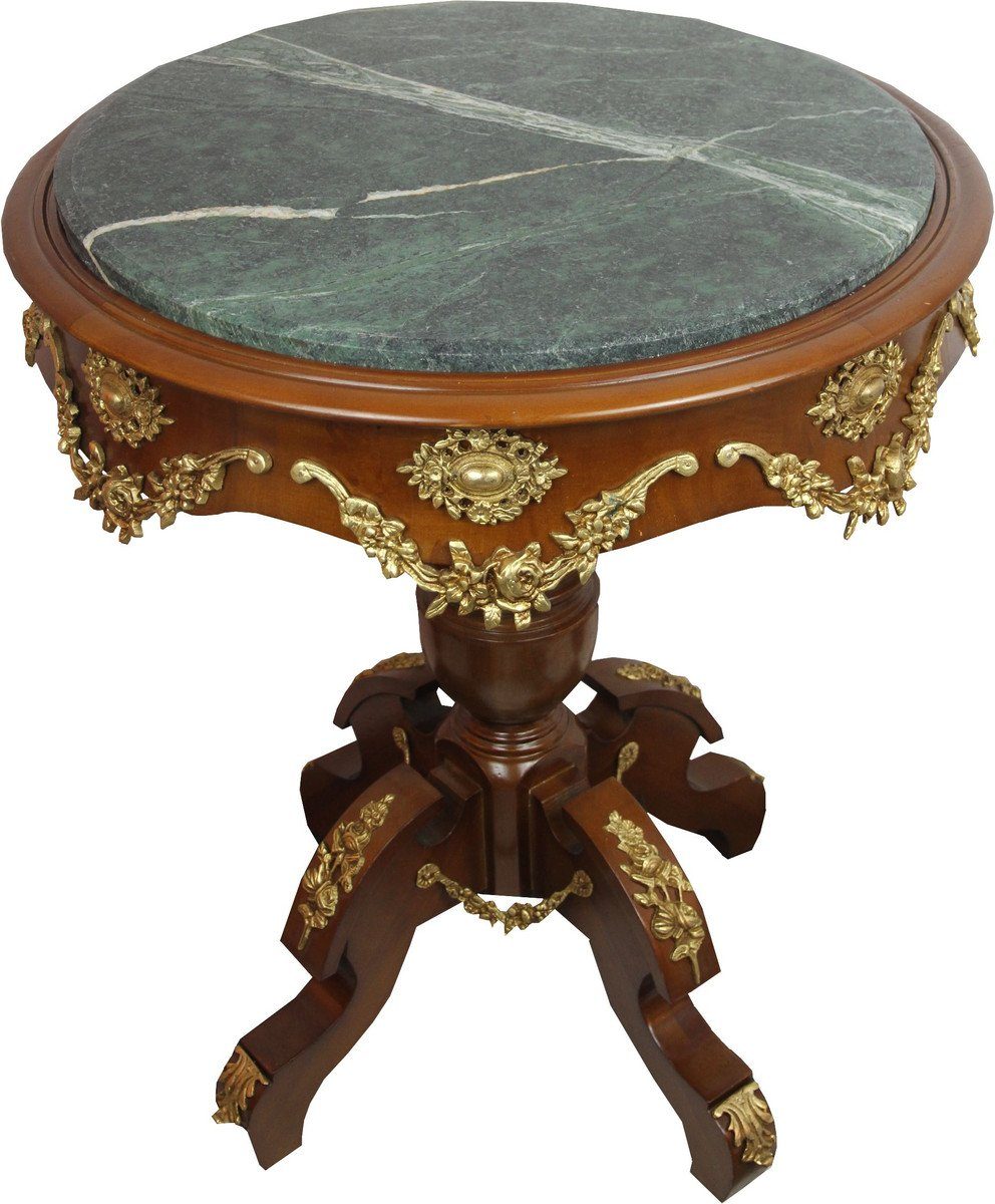 Casa Padrino Beistelltisch Barock Beistelltisch mit Marmorplatte Braun / Gold Durchmesser 65 cm, Höhe 74 cm - Ludwig XVI Antik Stil Tisch