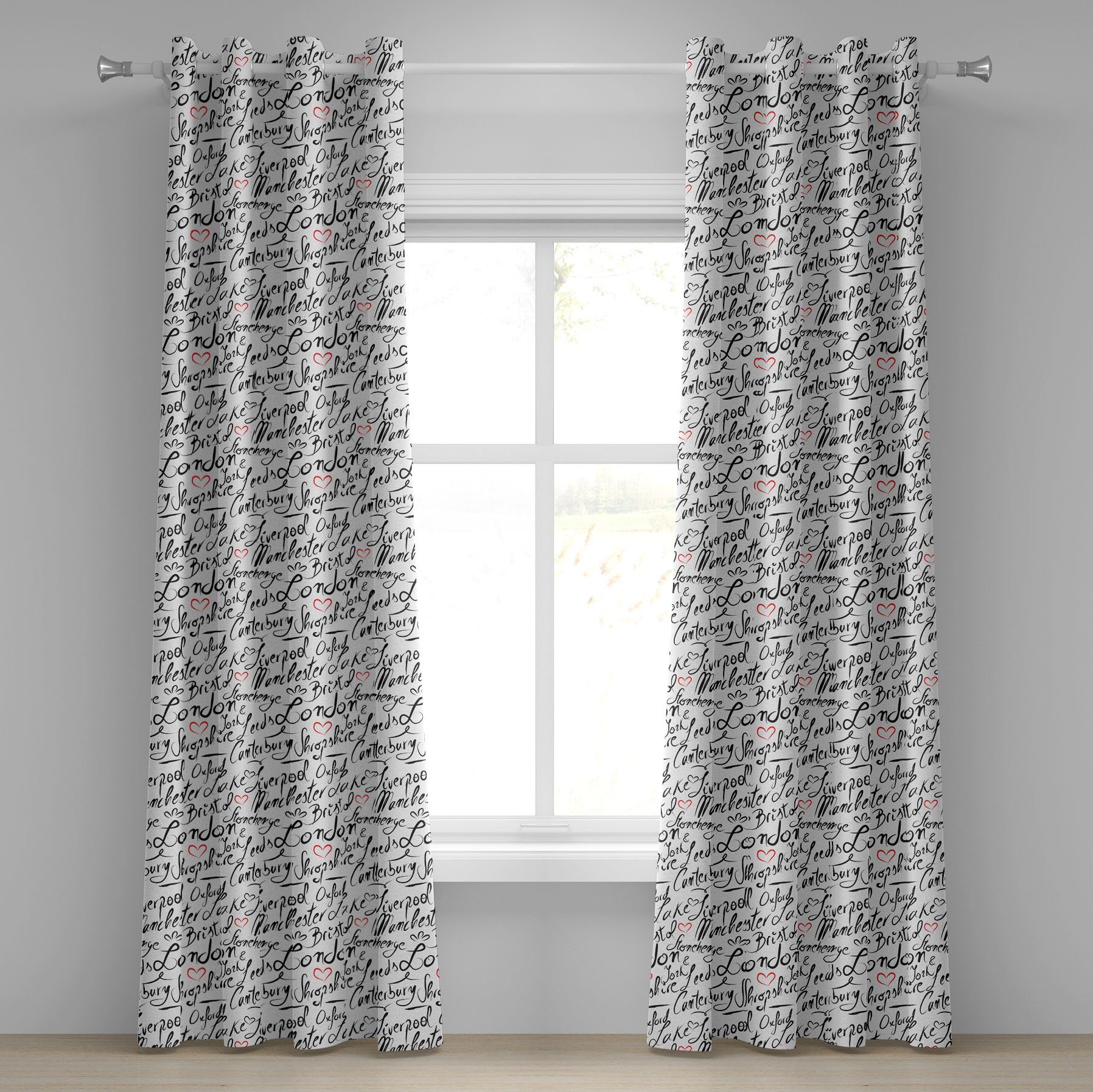 Gardine Dekorative 2-Panel-Fenstervorhänge für Schlafzimmer Wohnzimmer, Abakuhaus, England Hand Schriftzug Städte