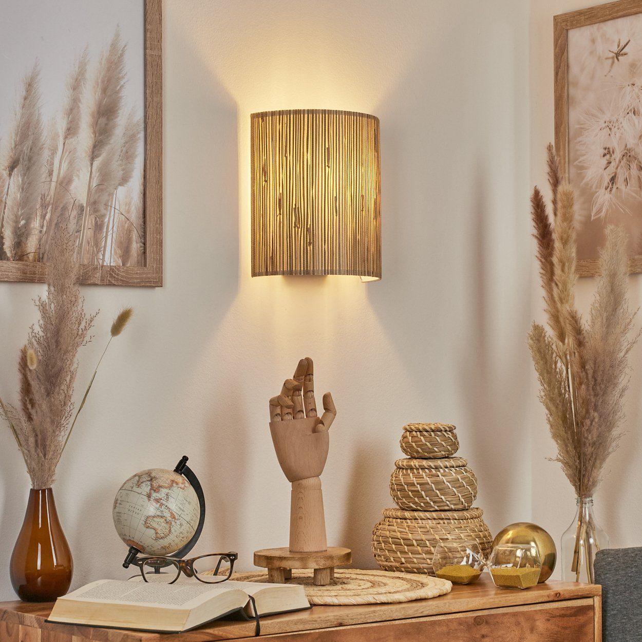 Leuchtmittel, im rundem »Arenabianca« Wand, Wandspot an ohne Metall/Seegras, E27 ausSeegras, der Schirm hofstein Wandleuchte Wandlampe Schwarz/Natur, Boho-Design, Up&Down-Effekt m.