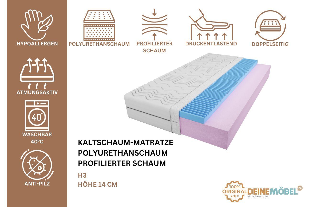 14 (80x200 24, TOP, Möbel Doppelseitig), 160x200 Schaum Profilierter 120x200 für H3 Kaltschaum-Matratze Polyurethanschaum antiallegrisch, Kaltschaummatratze Jugendliche 140x200 90x200 Wendematratze, Deine cm Erwachsene 180x200 100x200