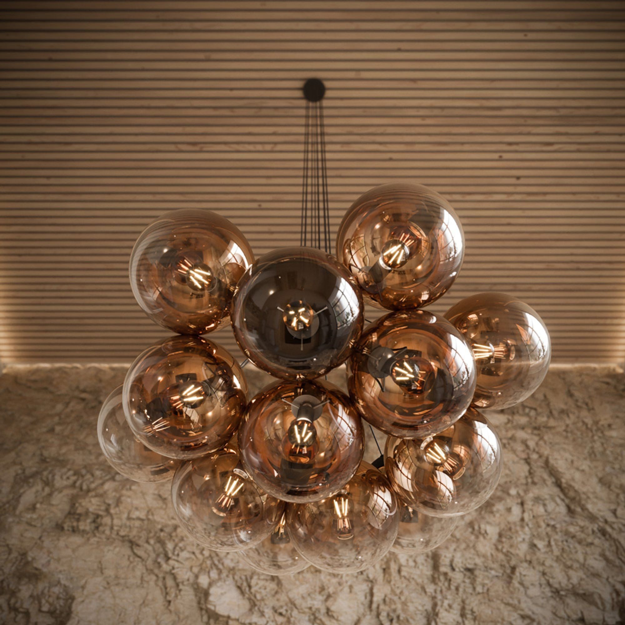 s.luce Pendelleuchte Orb Cluster Glaskugel Galerieleuchte 13-flammig Kupfer Verlauf