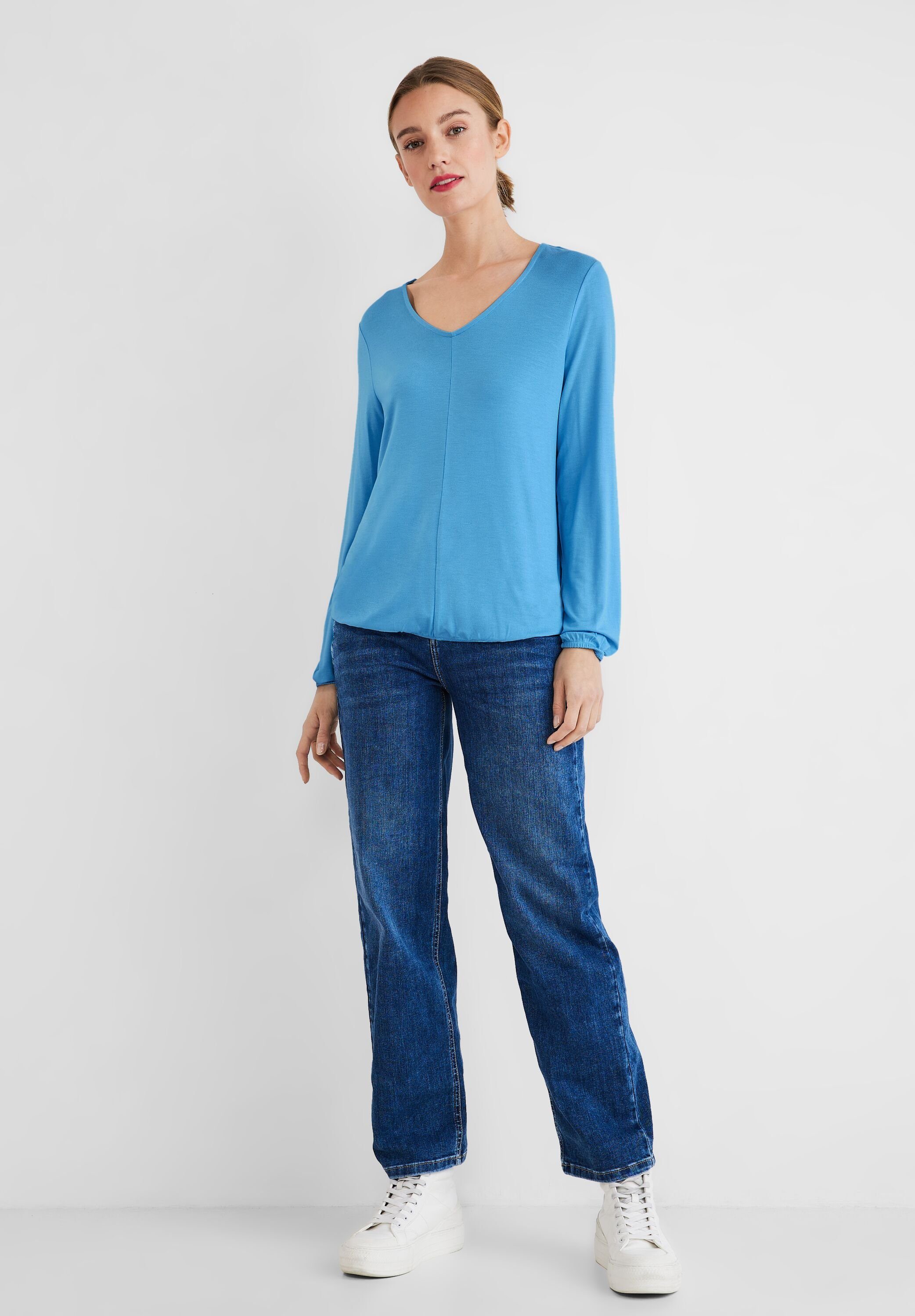 V-Shirt abgerundetem V-Ausschnitt blue mit ONE splash STREET