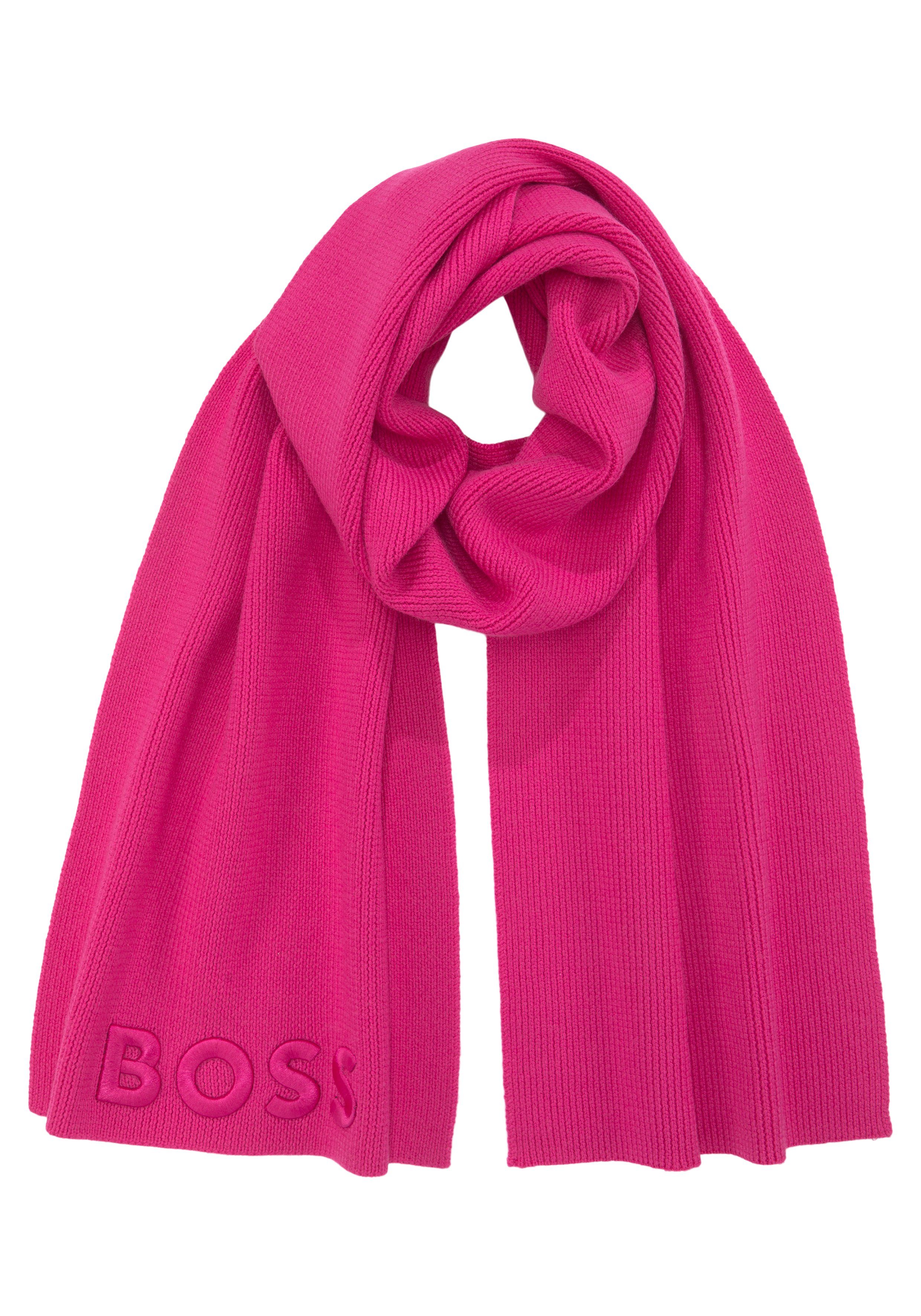BOSS Logo-Stickerei Schal mit Bright_Pink Lara_scarf, BOSS tonaler