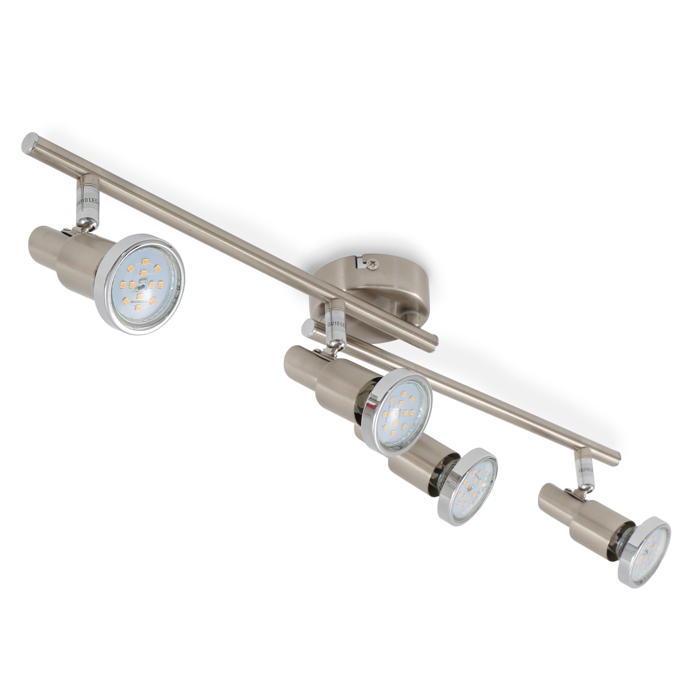 Briloner Leuchten LED Deckenleuchte 2991-042B, LED wechselbar, Warmweiß, 4-flammig, Spot, GU10, schwenkbar, matt-nickel