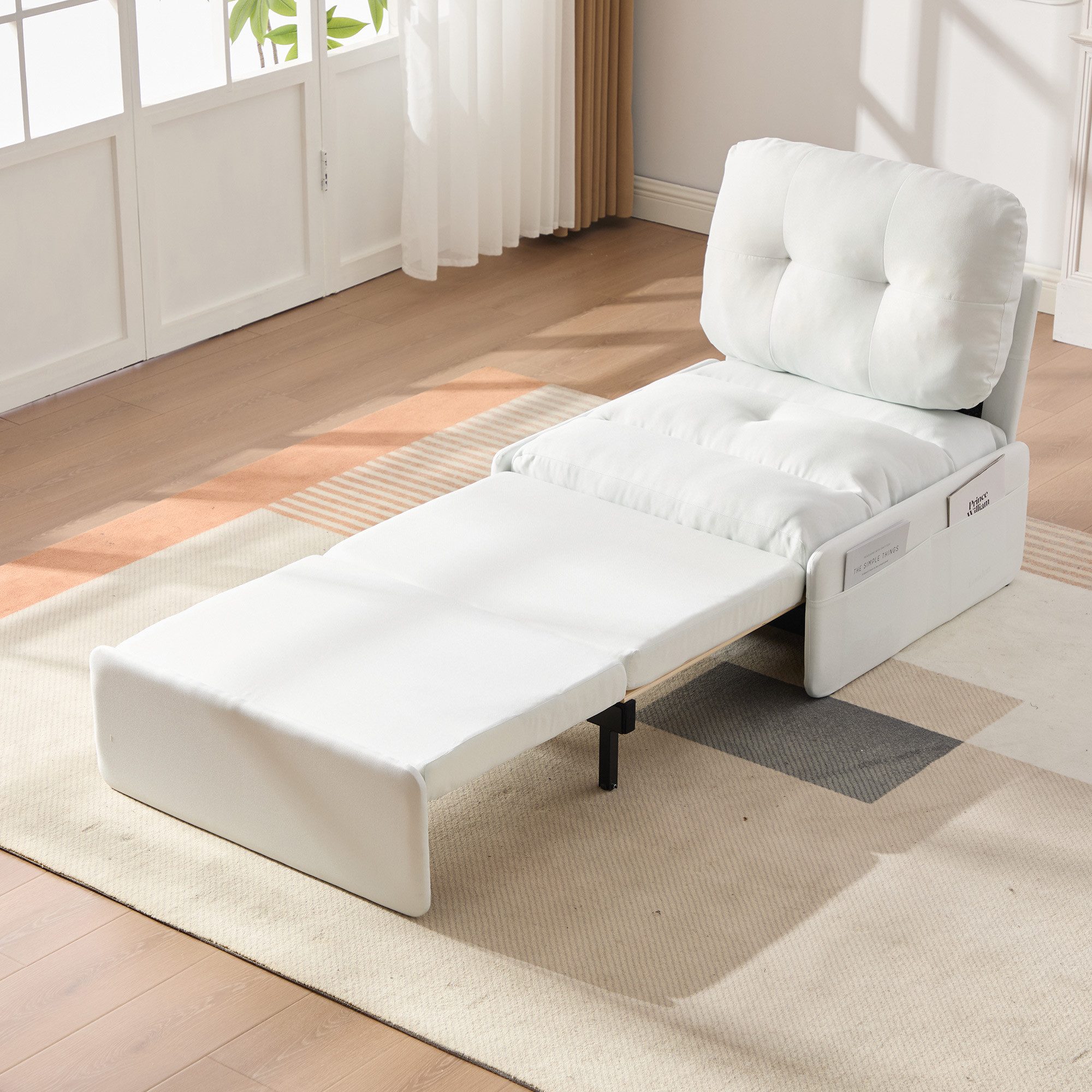 MODFU Schlafsofa Multifunktions-Schlafsofa 195x81,5 cm in Leinen-Optik, 2-in-1 als Sessel & Gästebett nutzbar 1 Teile, Platzsparendes Ausziehsofa für kompakte Räume