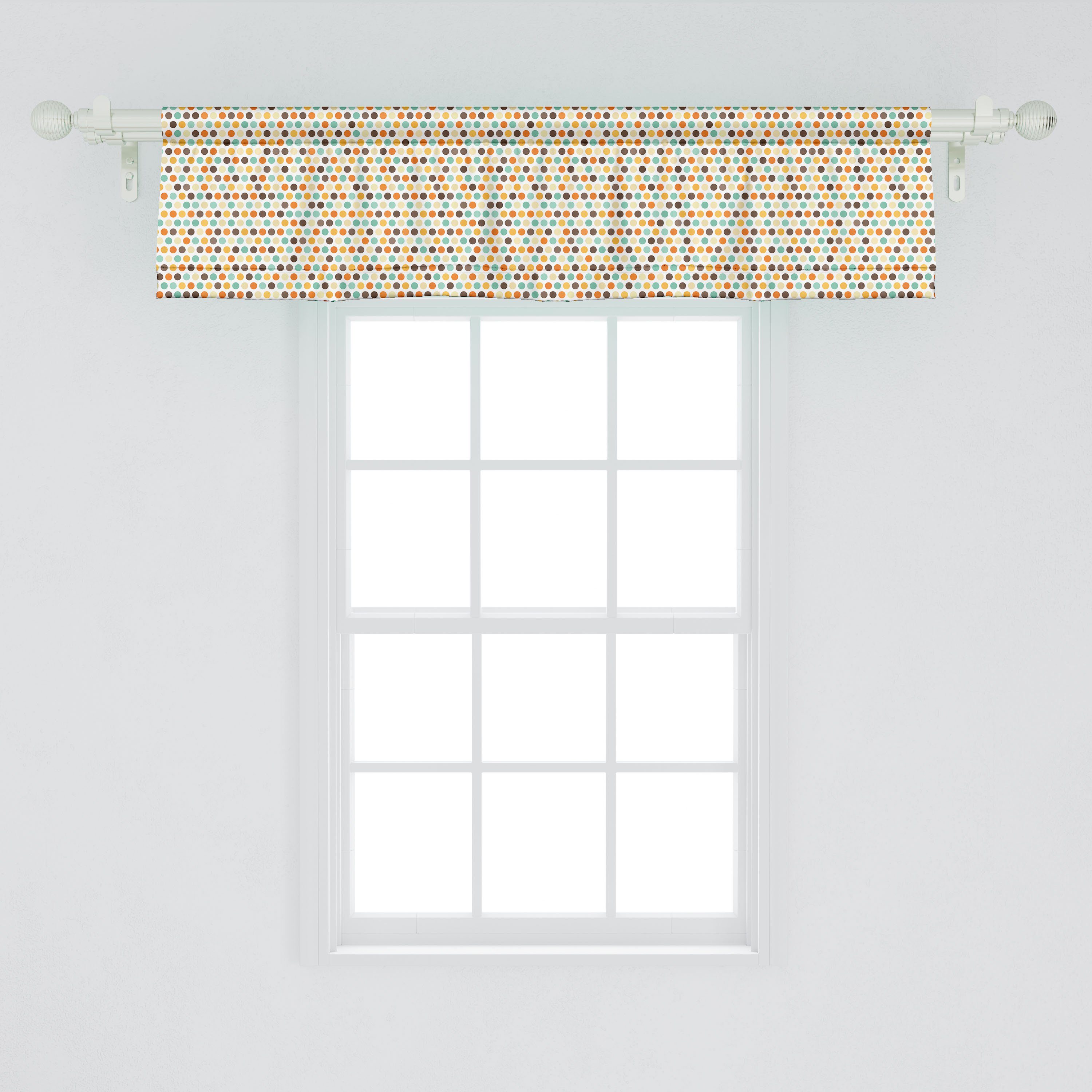 Scheibengardine Vorhang Volant für Dekor Braun Küche Abakuhaus, Schlafzimmer Microfaser, mit Gelb Bunte Tupfen Stangentasche