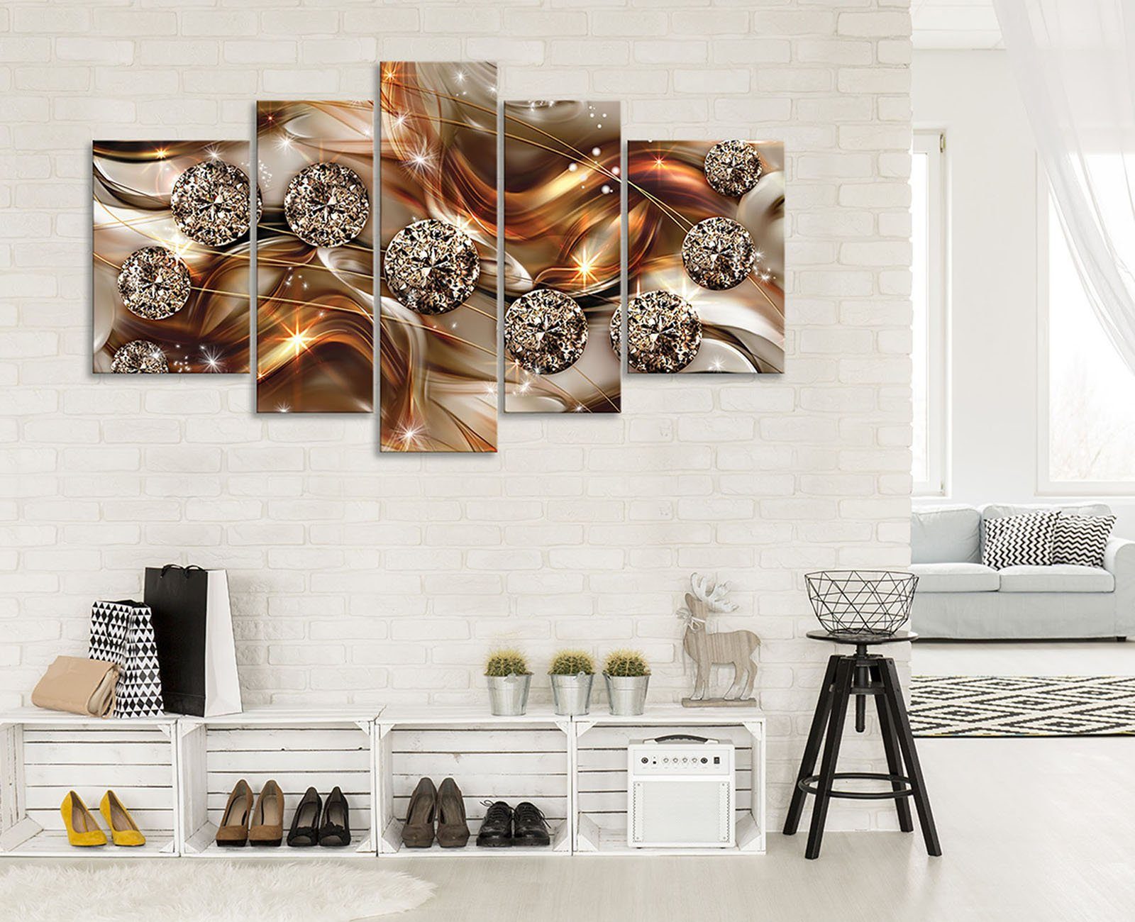 Wallarena Leinwandbild Set Gold Abstrakt Diamanten Wand Deko XXL Wandbilder günstig online kaufen