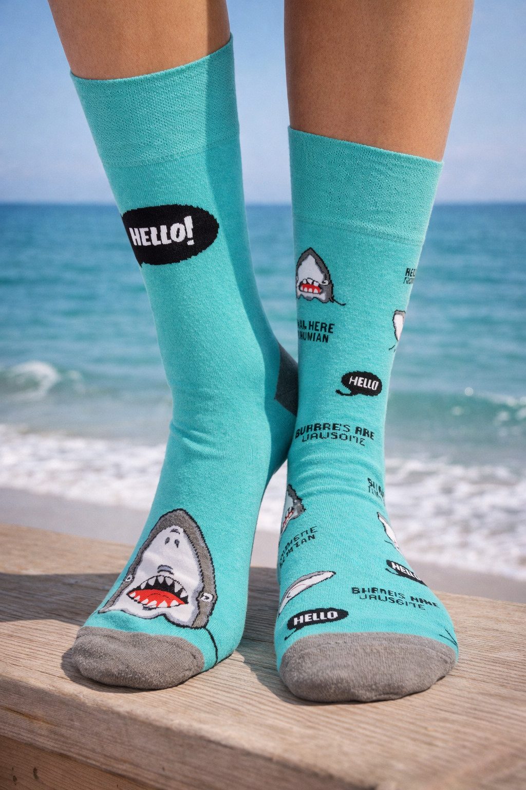Freizeitsocken 1 Paar Socken lustige bunte witzige Strümpfe in Türkis mit Hai