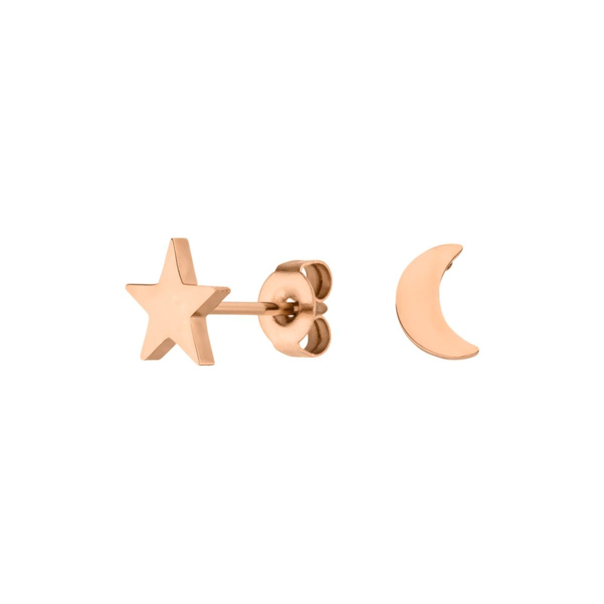 LUUK LIFESTYLE Paar Ohrstecker Mond und Stern, wasserfest & alltagstauglich, hautverträglich, modernes Design, inklusive schöner Schmuckbox Rosé