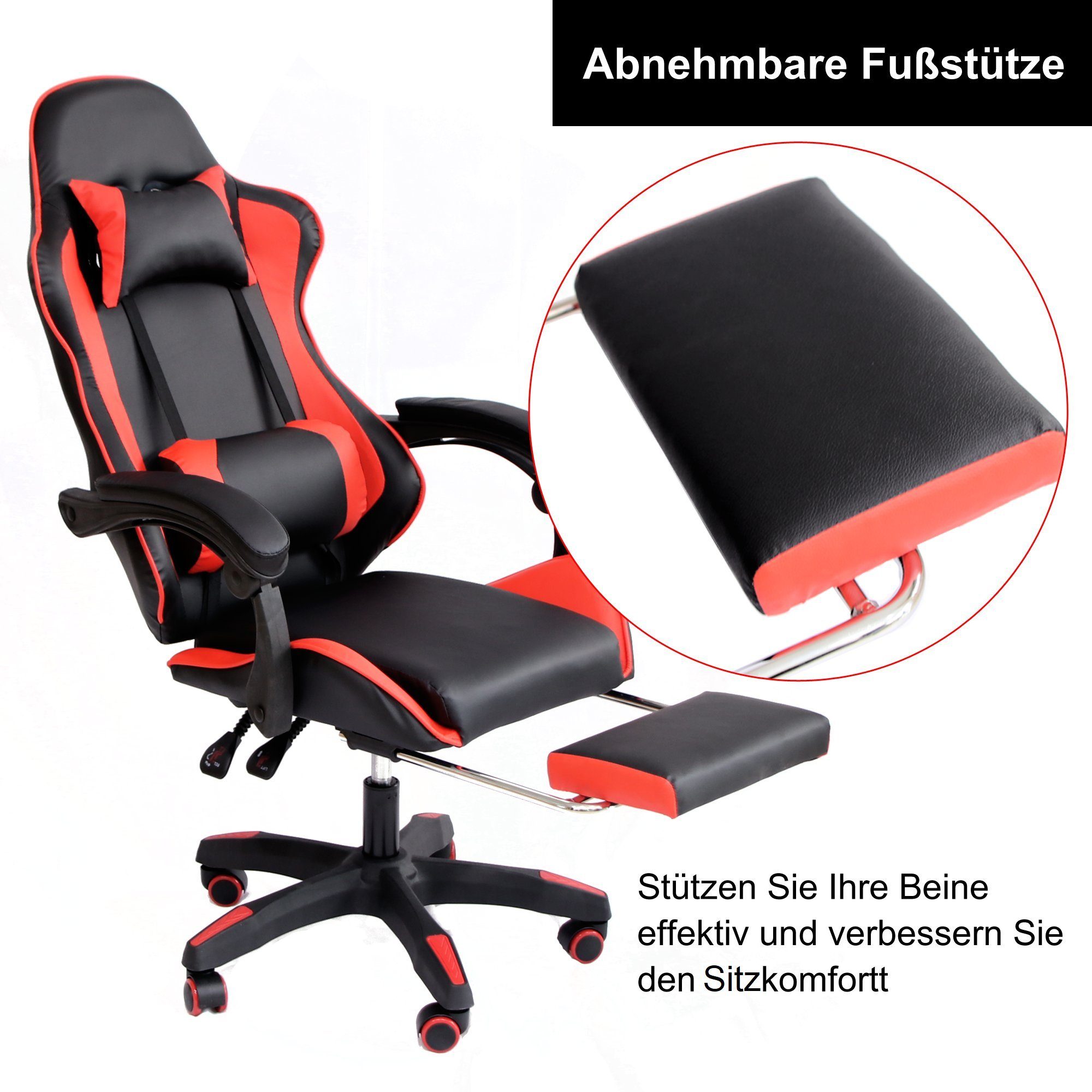 Mucola Gaming-Stuhl Bürostuhl Chefsessel Schreibtischstuhl mit Fußablage höhenverstellbar (Stück, 1 St), Luftdurchlässig