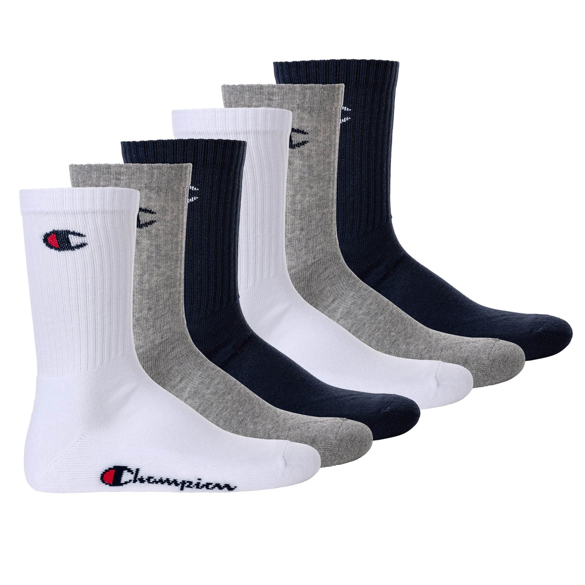 Champion Sportsocken Unisex Socken, 6 Paar - Crew Socken Basic Blau/Weiß/Grau