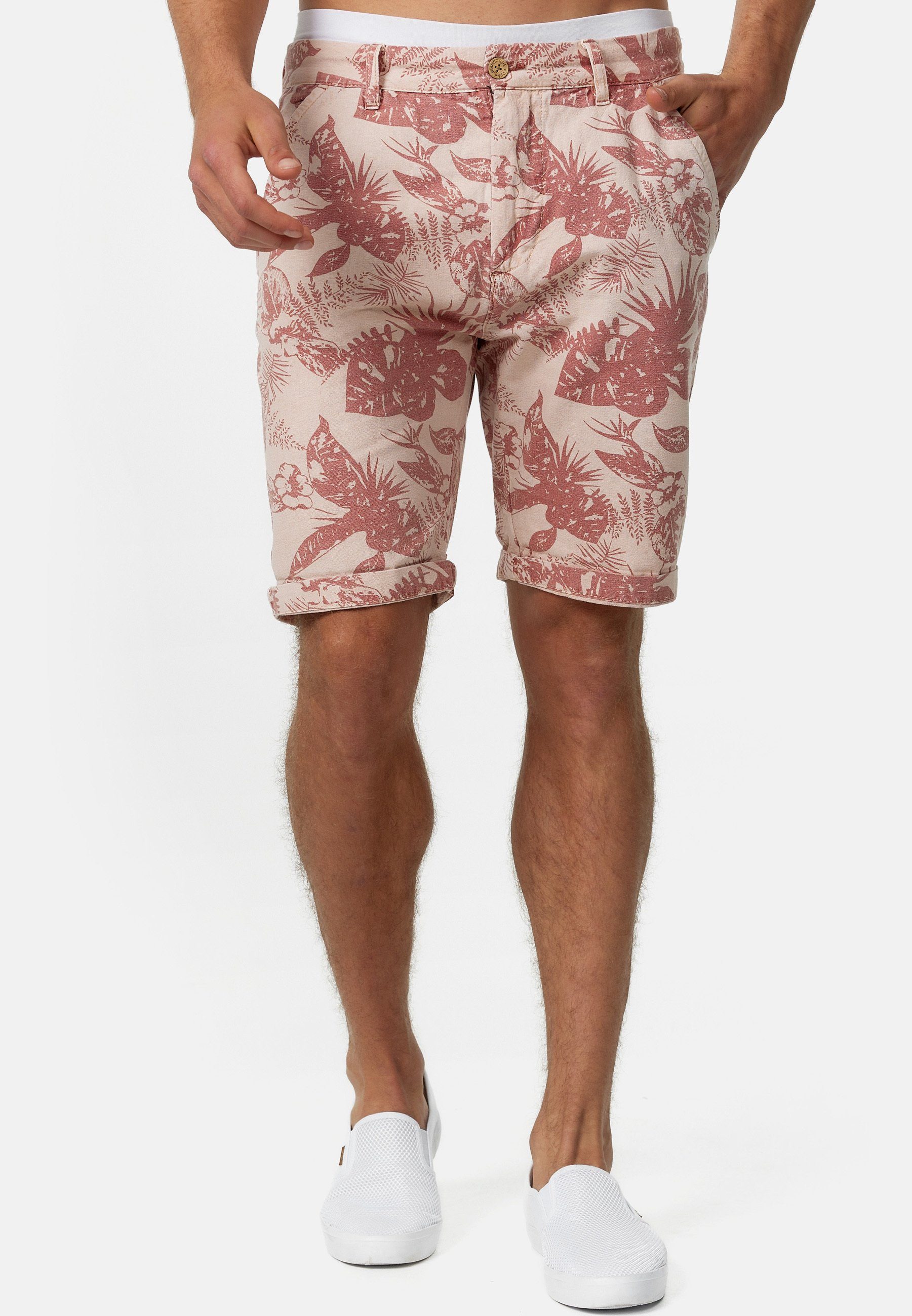 INDICODE Chinoshorts Herren Curtain Chino Shorts Herrenshorts Chino Shorts mit sommerlichem Blumenprint und einem Gürtel