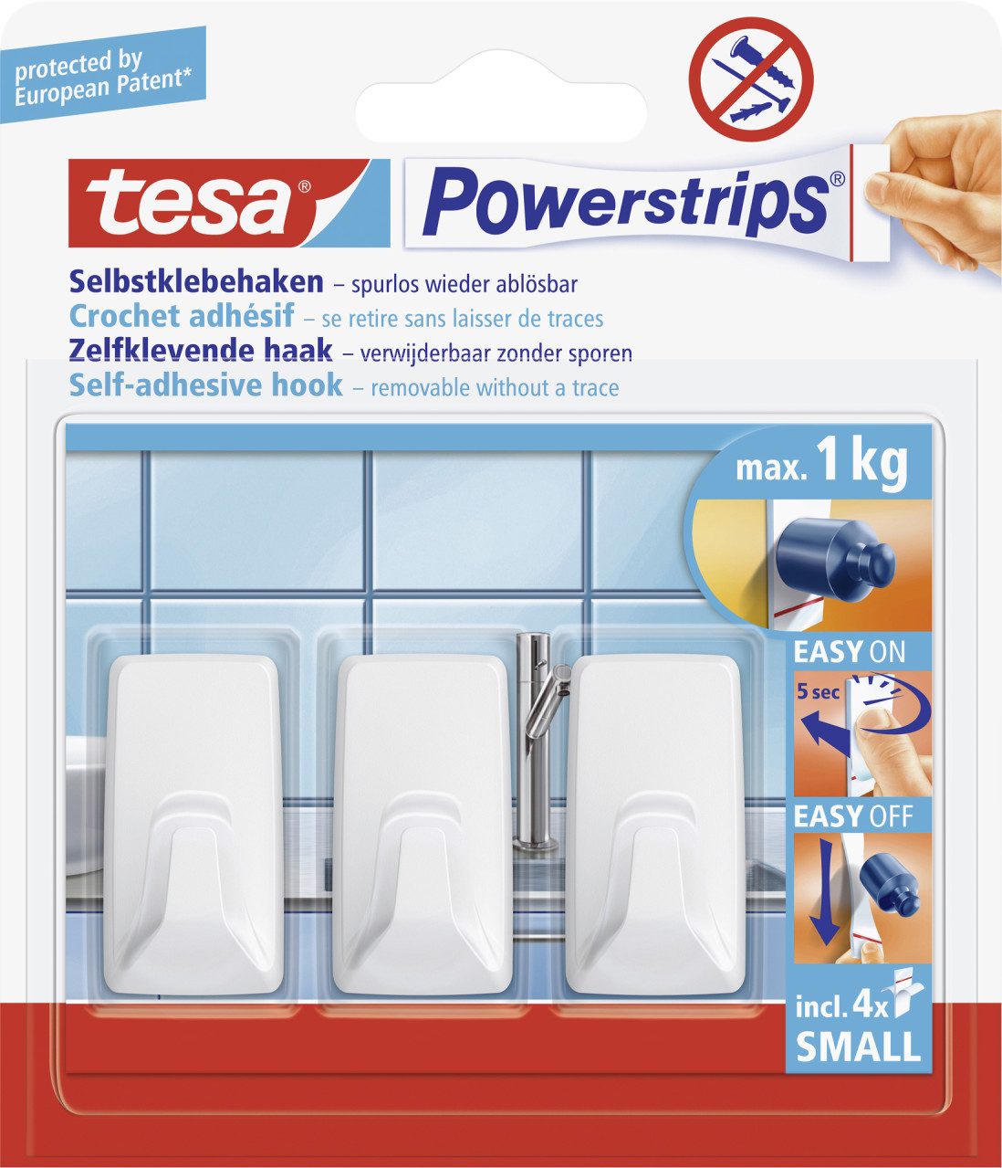 tesa Klebehaken tesa Powerstrips Haken Small rechteckig, weiß, 3