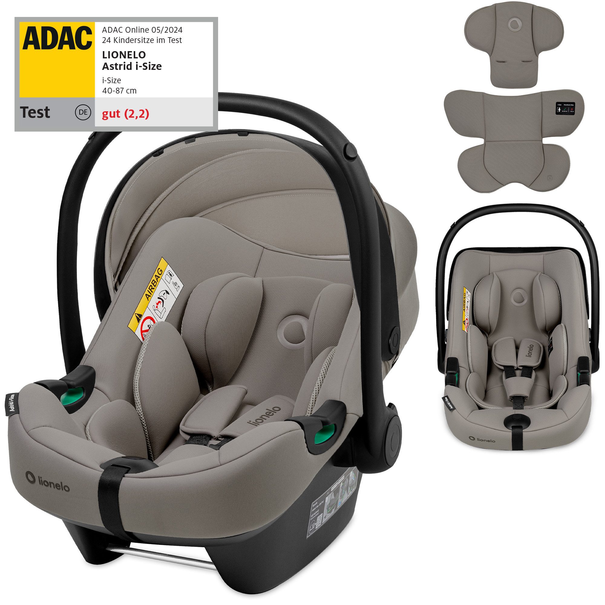 lionelo Babyschale ASTRID I-SIZE, ab: ab Geburt, bis: bis 87 cm, ab: 40,00 cm, bis: 87,00 cm, (Set), Sehr stabiler Träger, Höhenverstellung, Modernes Design